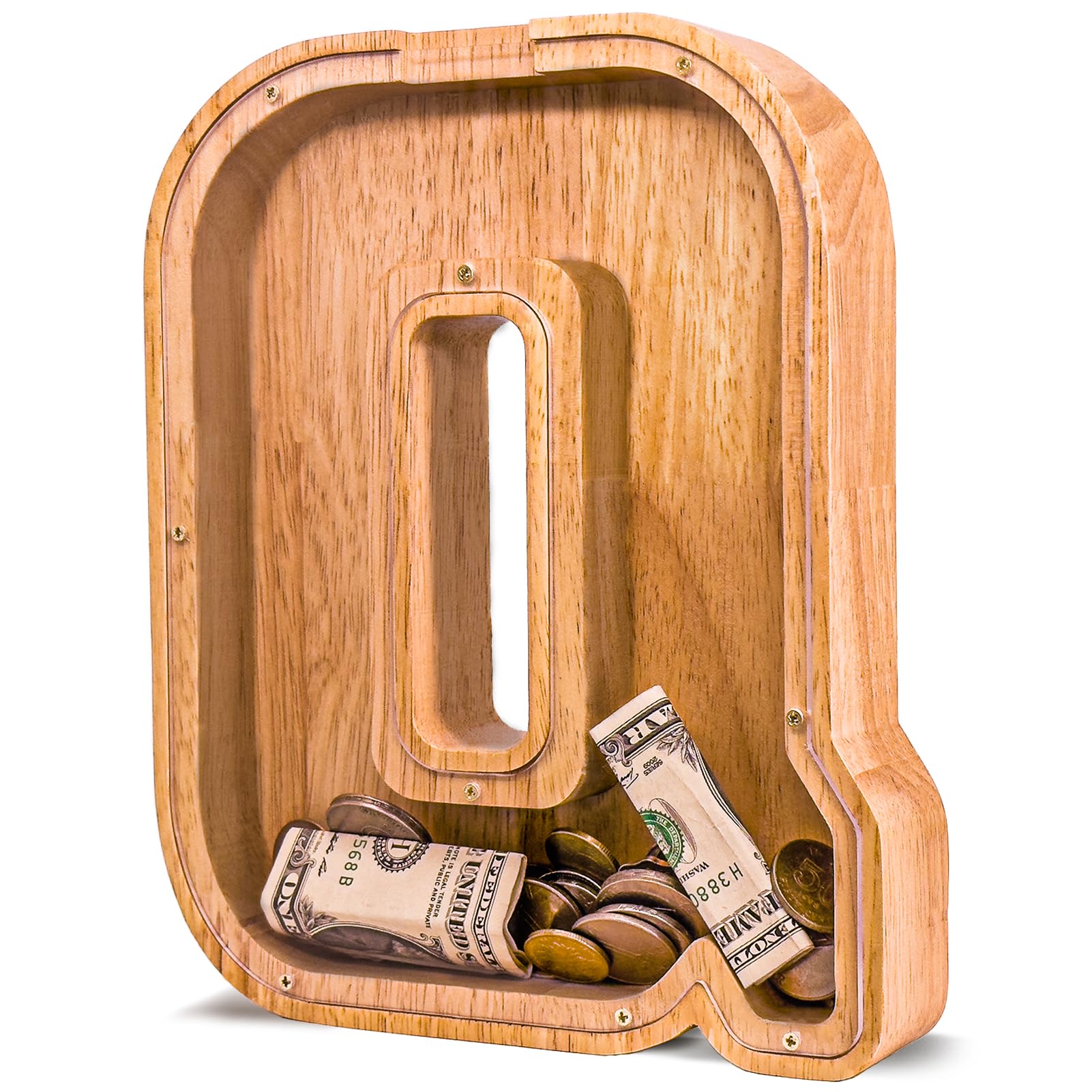 JOOMLAFLY Wooden Letter Piggy Bank for Kids Larger Letter Piggy Bank for Boys and Girls Personalized Piggy Bank Initial Coin Bank Wood Kids Money Bank for Birthday and Festival