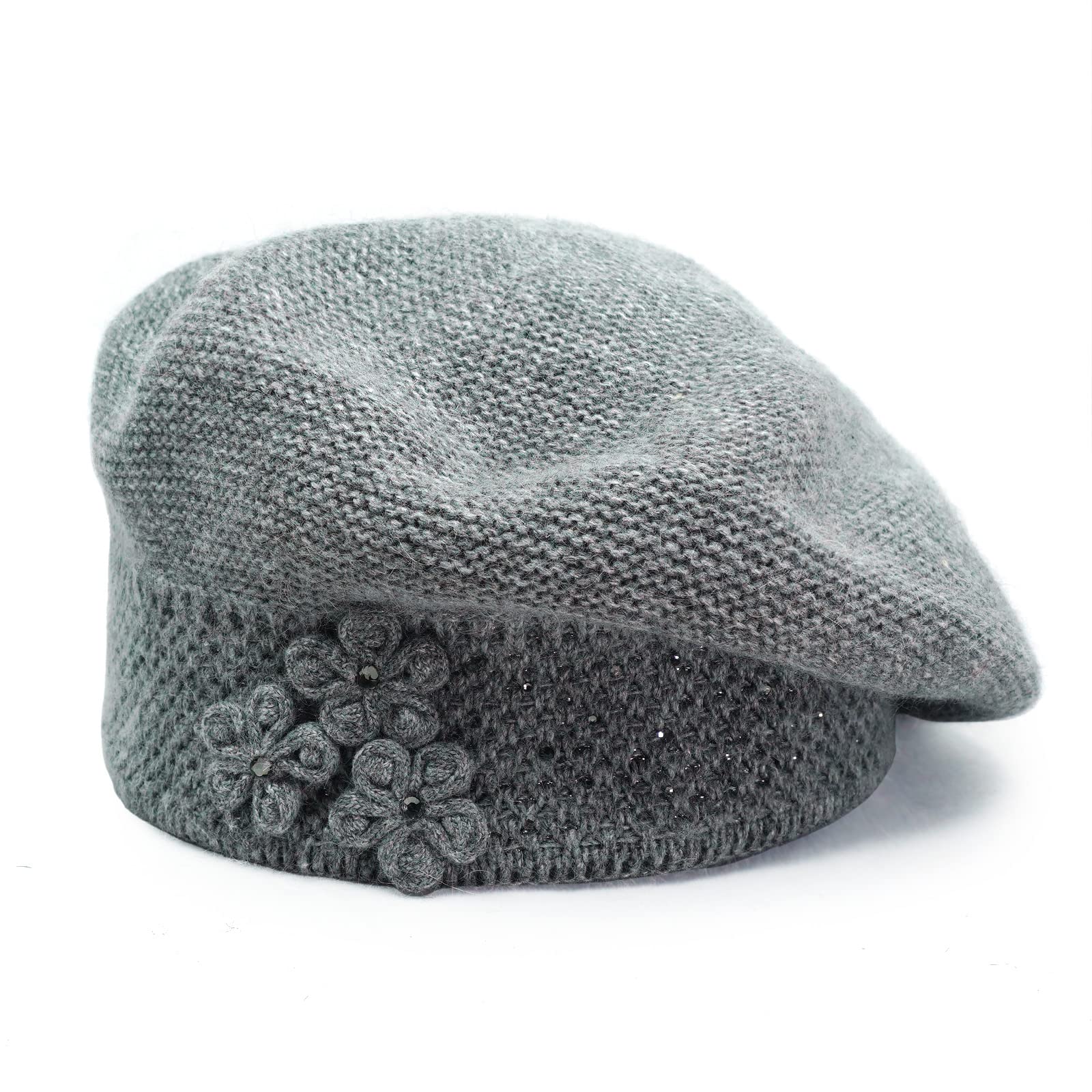 Acfunwomens Berets Classic Slouchy Knit Beanie Hat With 3d Flower