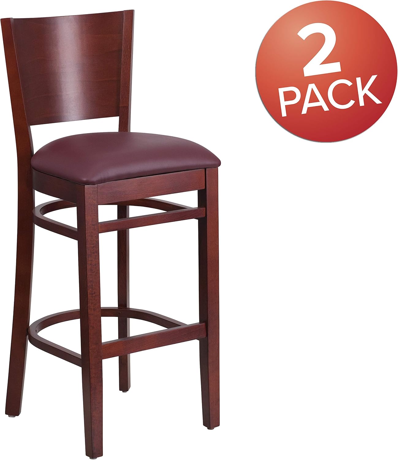 Walnut Solid Back Wooden Barstool with Footrest