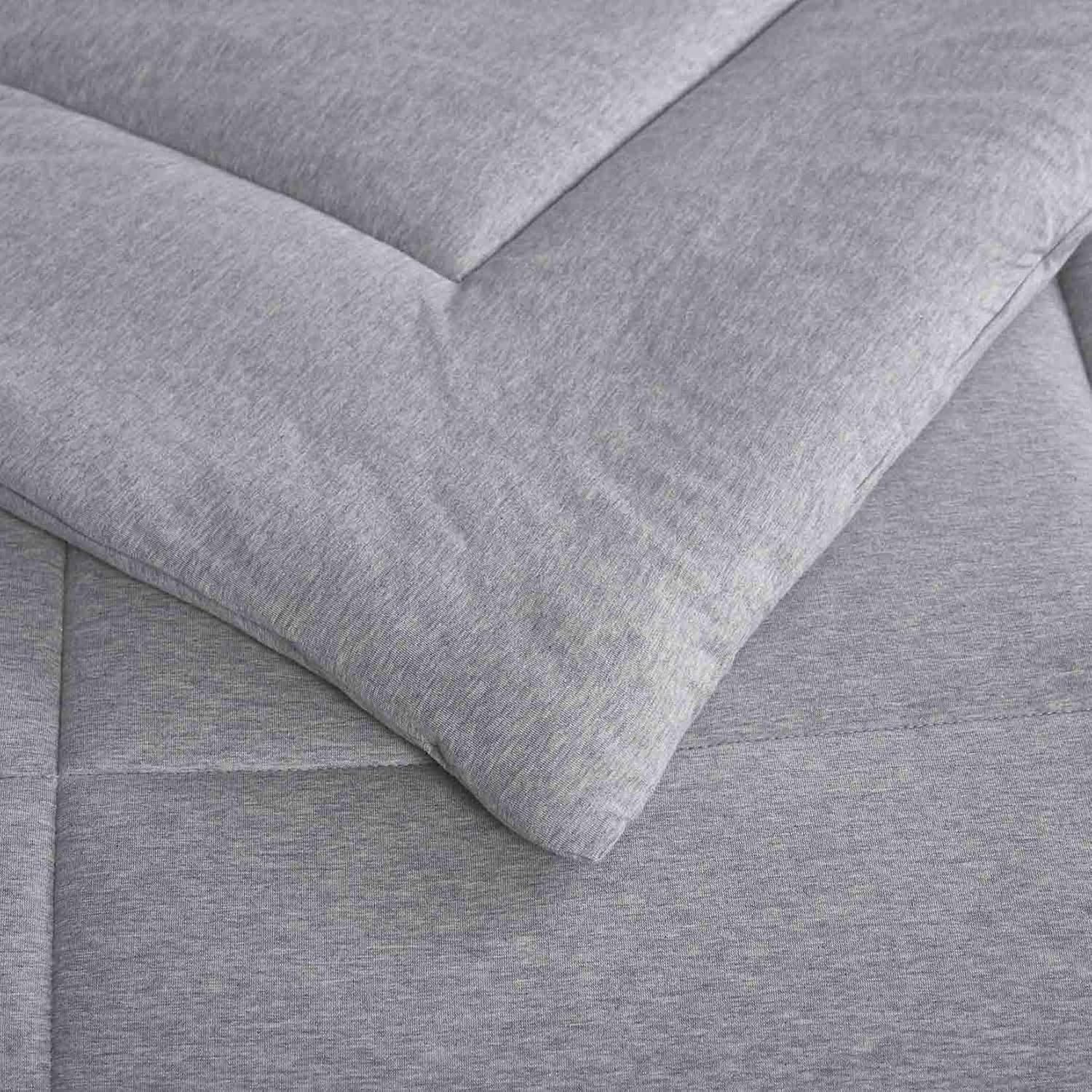 Wake In Cloud - Jersey Cotton Comforter Set, Light Gray Grey Plain Solid Color, 100% Cotton Top Dyed Fabric with Soft Microfiber Inner Fill, Boxed Stitching Bedding (3pcs, Queen Size)