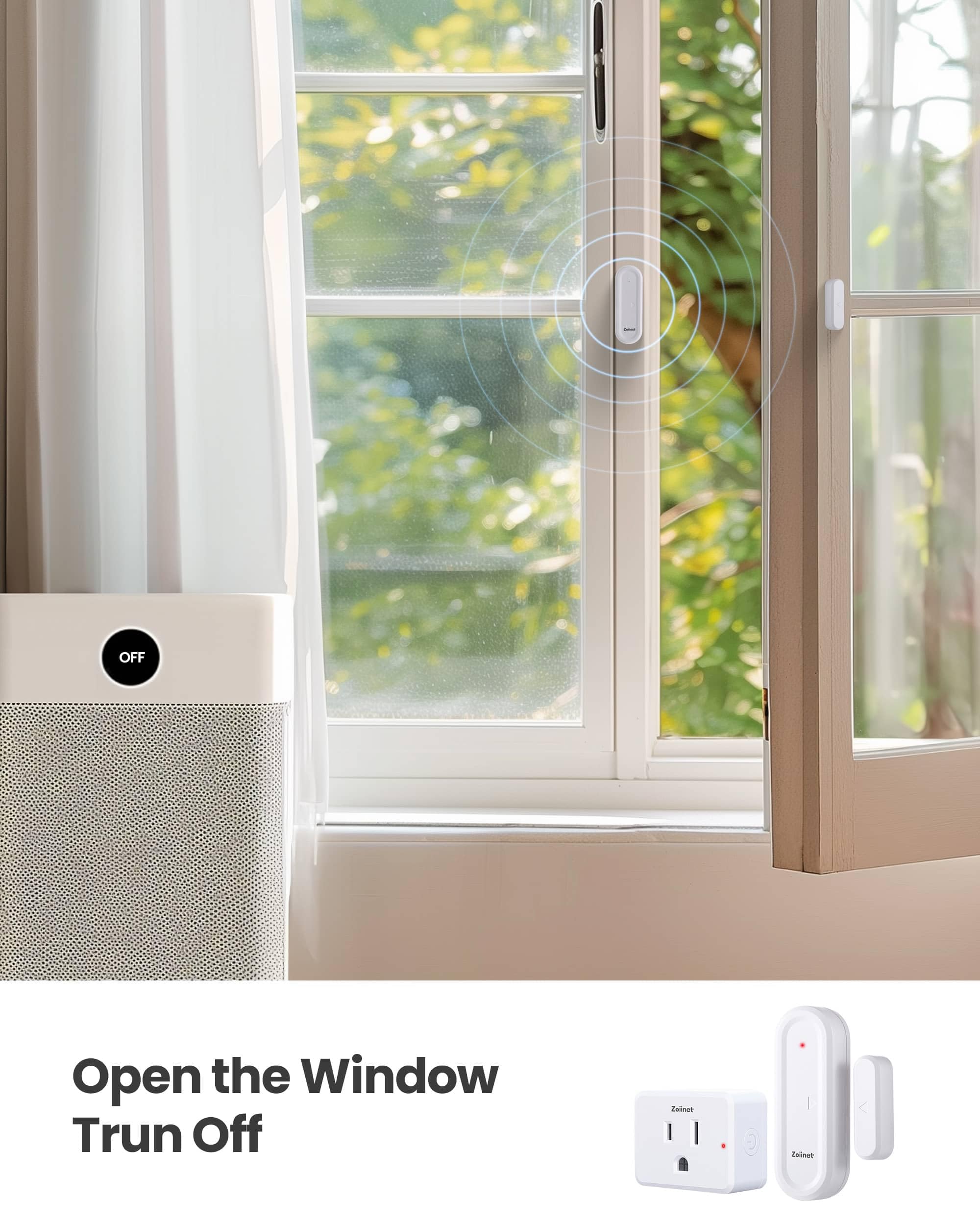 Zoiinet Kabelloses Türsensor-Steckdosensor-Set, Mini-Kontakt-Fenstersensor, unbegrenzte Gruppensteuergeräte, keine Verkabelung, kein WLAN, 15 Fuß, 15 A/1500 W, programmierbar, für