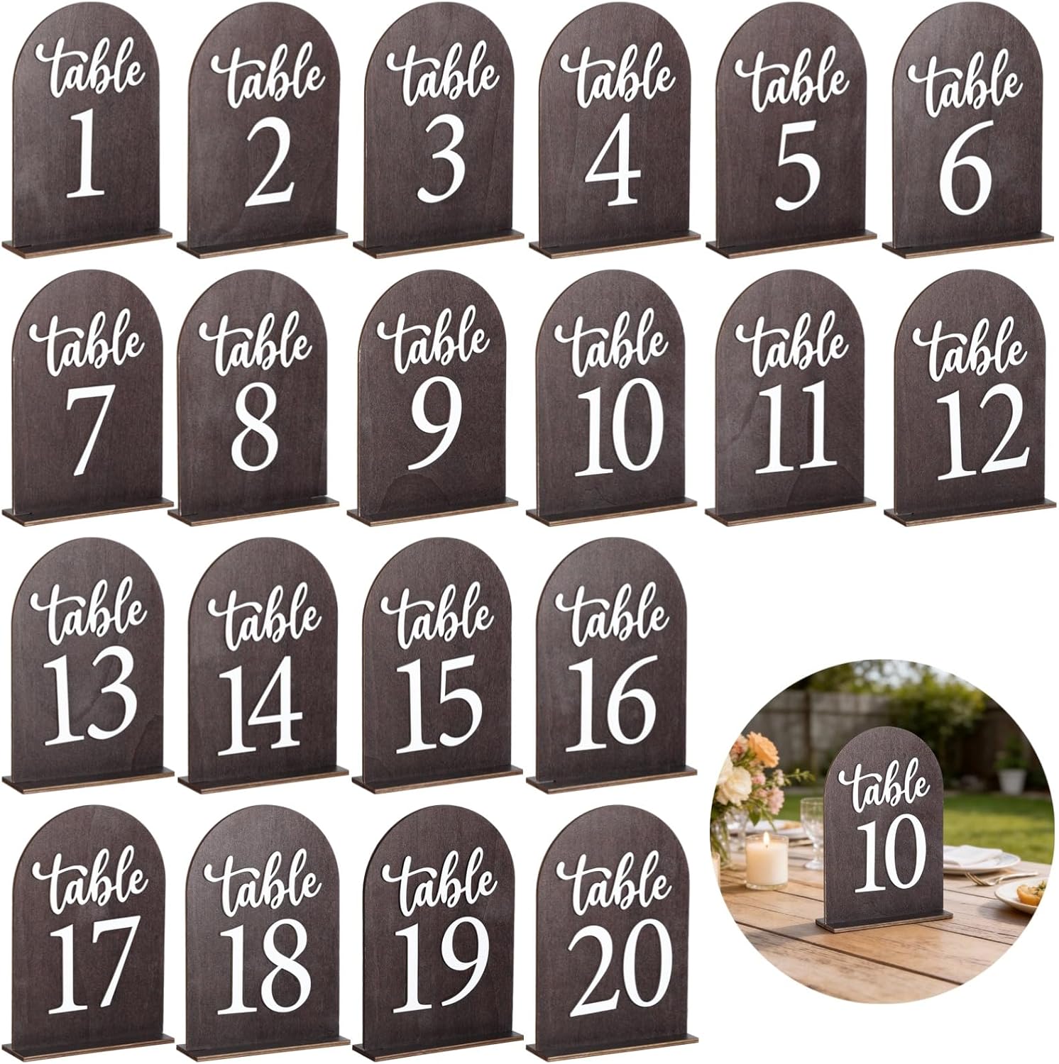 20 Pcs Rustic Wedding Table Numbers 1-20, Wooden Table Numbers with Stands, Easy Assembly Arch Sign for Wedding Reception, Restaurant Centerpiece, Party