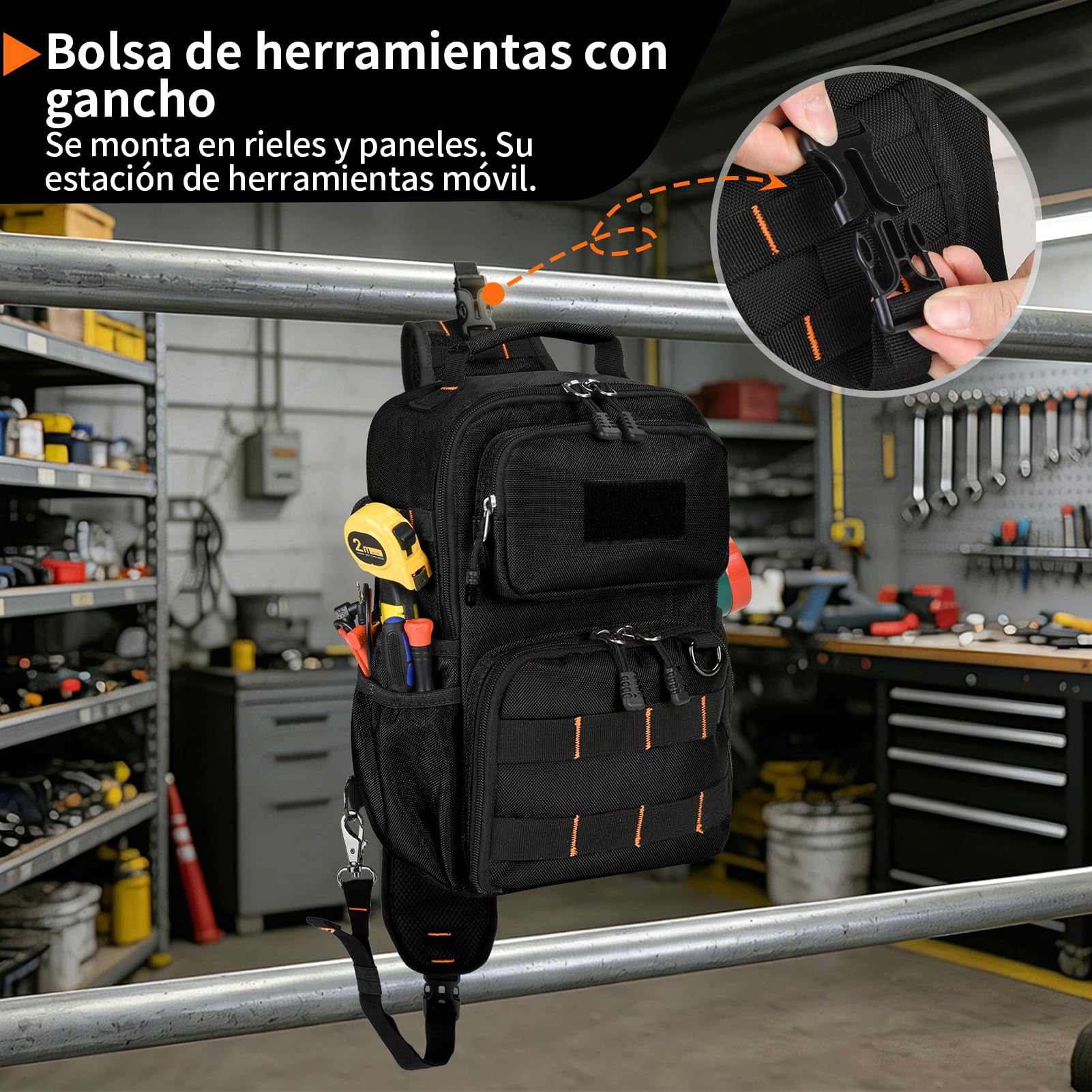 Bolsa de herramientas de pecho para electricista con correa Negro