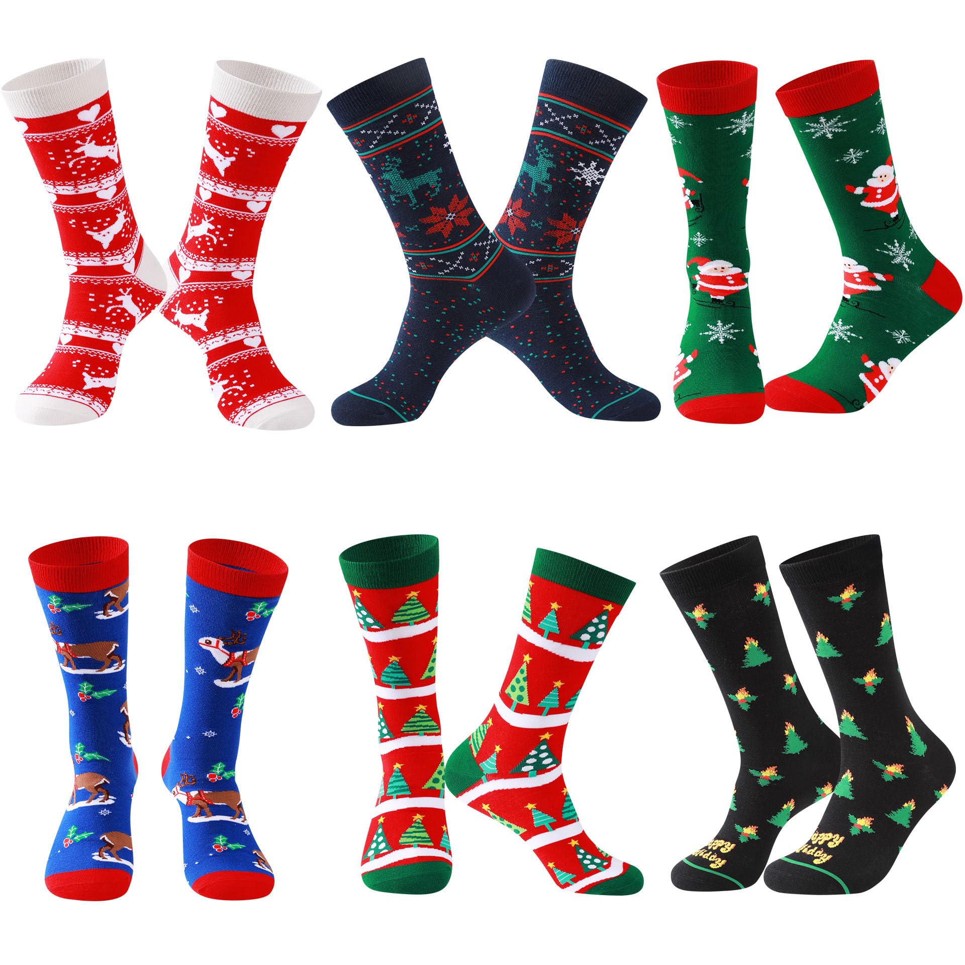 Lounwee Fun Christmas Socks for Men - Funny Xmas Gifts for Men and Women Novelty Cozy Unisex Crew Cotton Sock Set