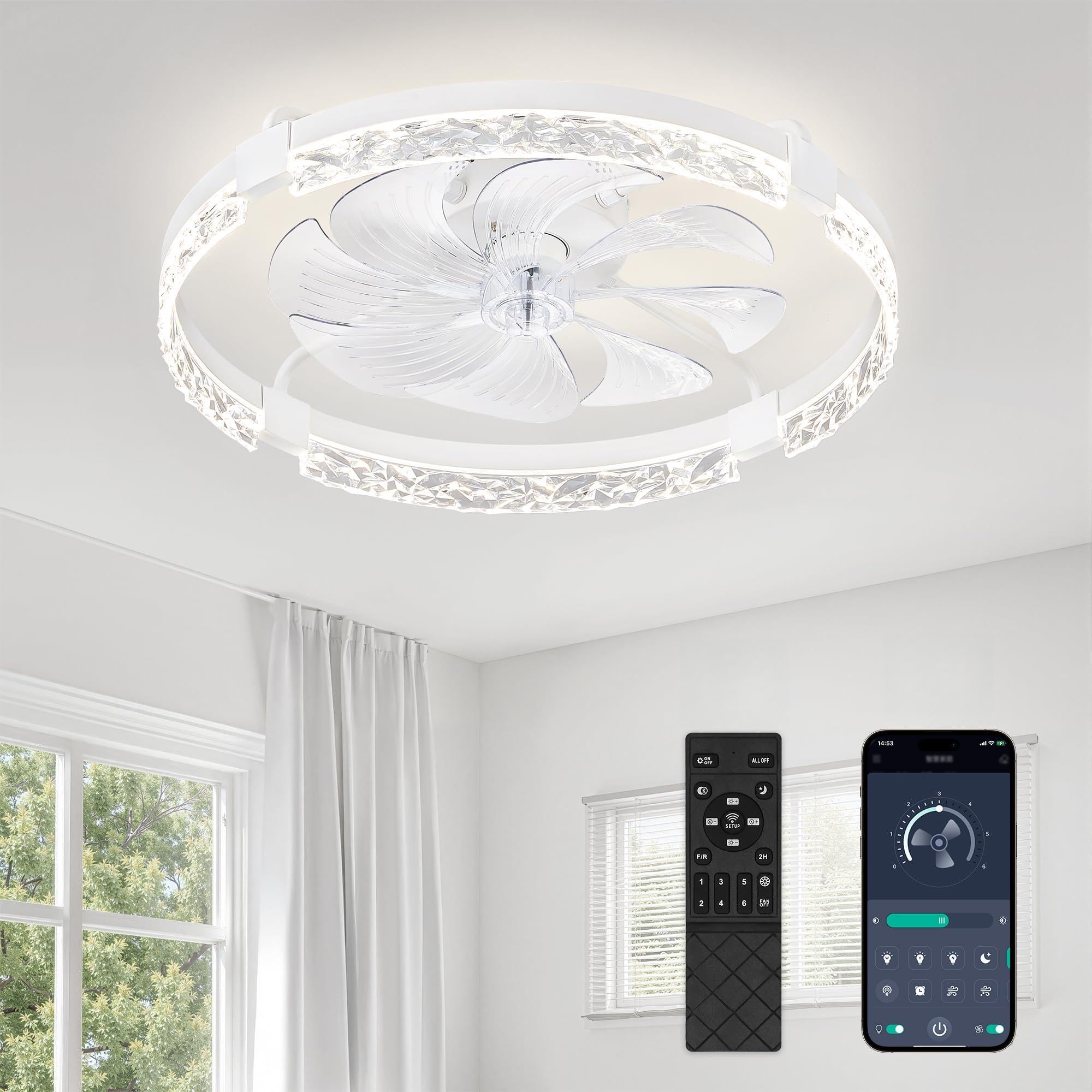 Photo 1 of LEDIARY 24 Inch Ceiling Fans with Lights and Remote, Modern Dimmable Low Profile Ceiling Fan, White Flush Mount Ceiling Fan with 3 CCT and 6 Speeds