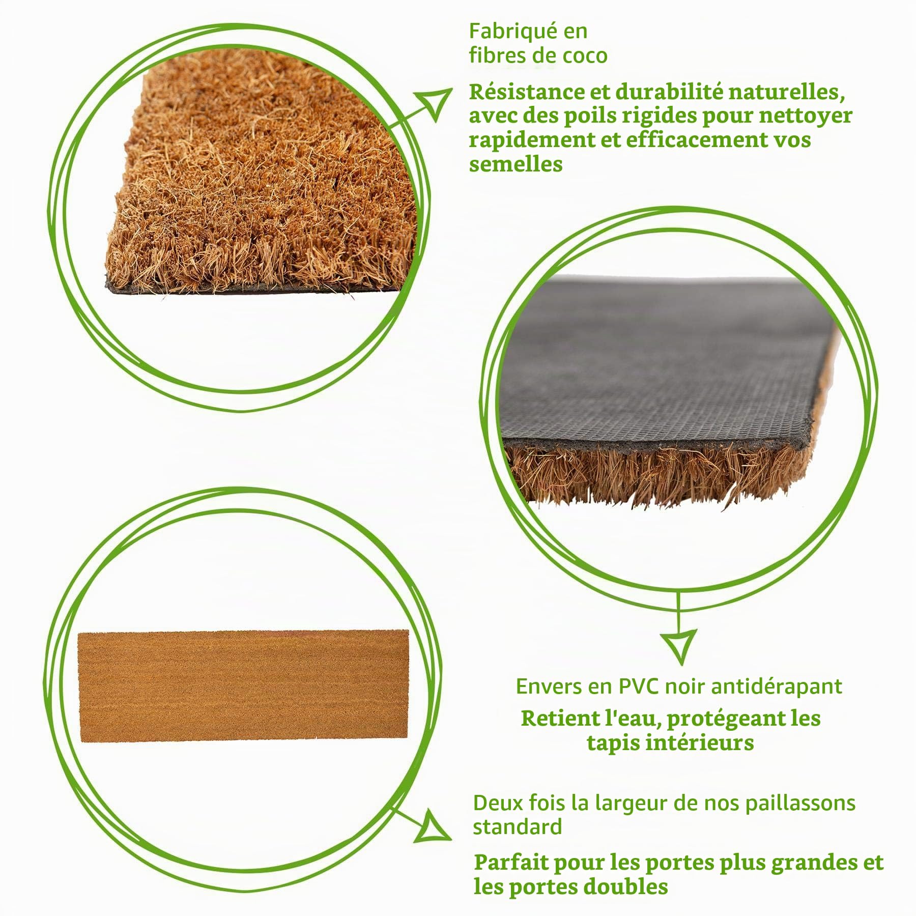 Nicola Spring Paillasson double en fibre de coco - 120 x 40 cm - Classique - Lot de 1 - Grand tapis décoratif d'intérieur pour porte d'entrée, tapis de sol, tapis anti-saleté, grattoir