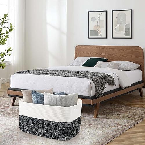 Miniatura 7 de Caja de juguetes extragrande, 23.6 x 15.7 x 14.1 pulgadas, cesta rectangular para manta para sala de estar, cestas de cuerda de algodón tejida para