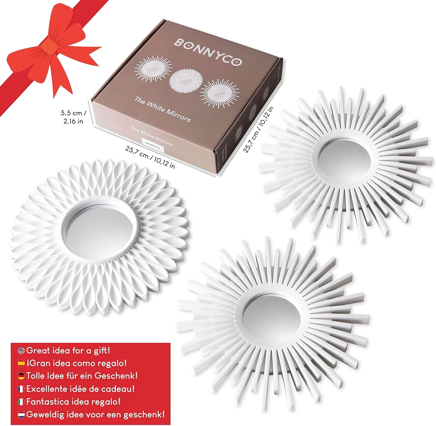 BONNYCO Wall Mirrors Pack of 3, Round White Mirrors for Home Decor, Bedroom and Room. Espejos Decorativos de Pared Sala Dormitorio, Circle Wall Decor Minimalist Vintage, Chic. Gifts for Women Mums - Image 7