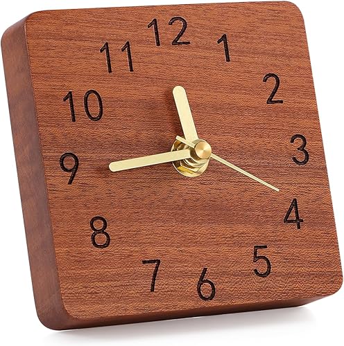 Reloj de mesa de madera con soporte, decorativo funciona con pilas, reloj de escritorio silencioso sin tictac para decoración de oficina, sala de