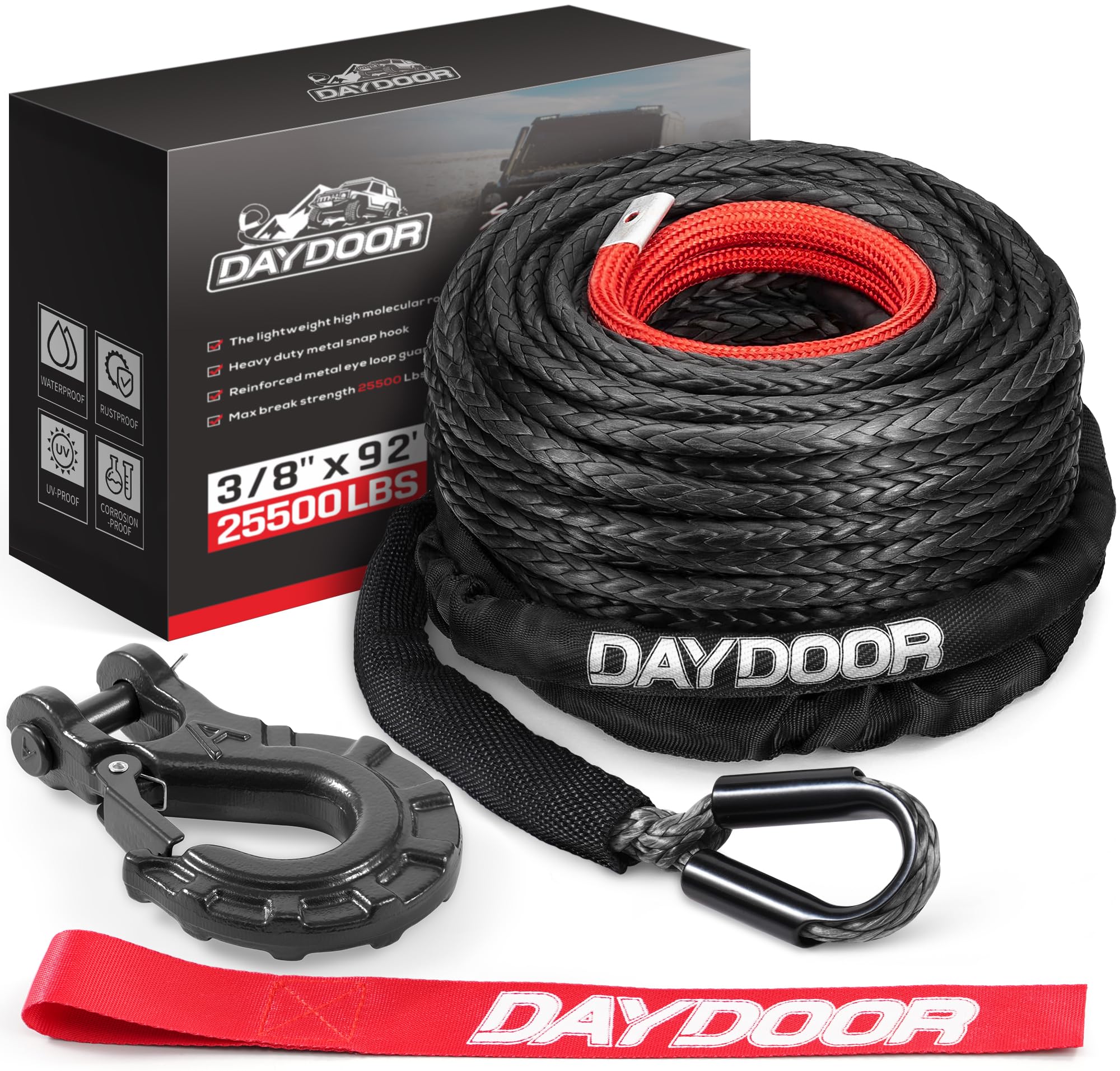 Amazon.com: DAYDOOR Synthetic Winch Rope, 3/8 Inch x 92ft 25,500