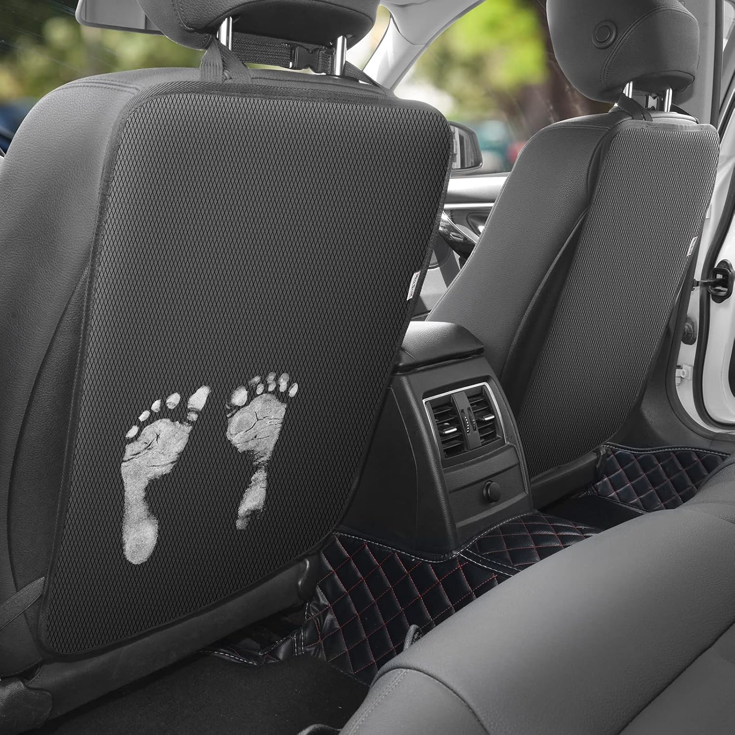 Meolsaek Kick Mats Back Seat Protector, Waterproof Oxford Seat Back Protector, Car Seat Back Protector for Kids, Back of Seat Protector for Kids Feet Car Seat (Black A -2pc)