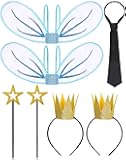 Couple halloween Costumes for Adults, Fairy Star Wands Wing Gold Crown and Tie, Angel Princess Fairy Costume for Birthday Party Cosplay Halloween Dress up Accessories