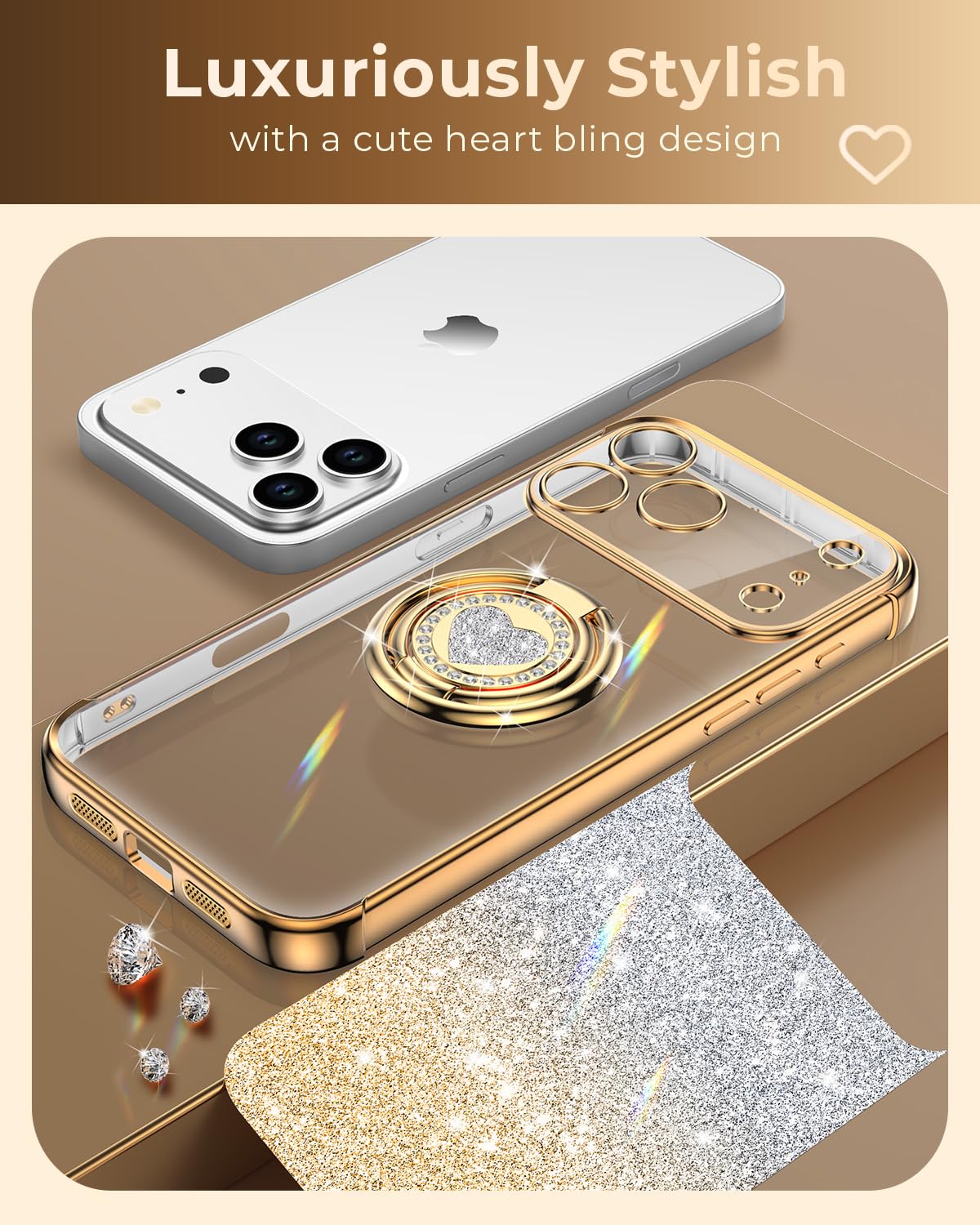 XYZ For iPhone 17 Pro Max Strap Case, Hearts Double Ring Stand