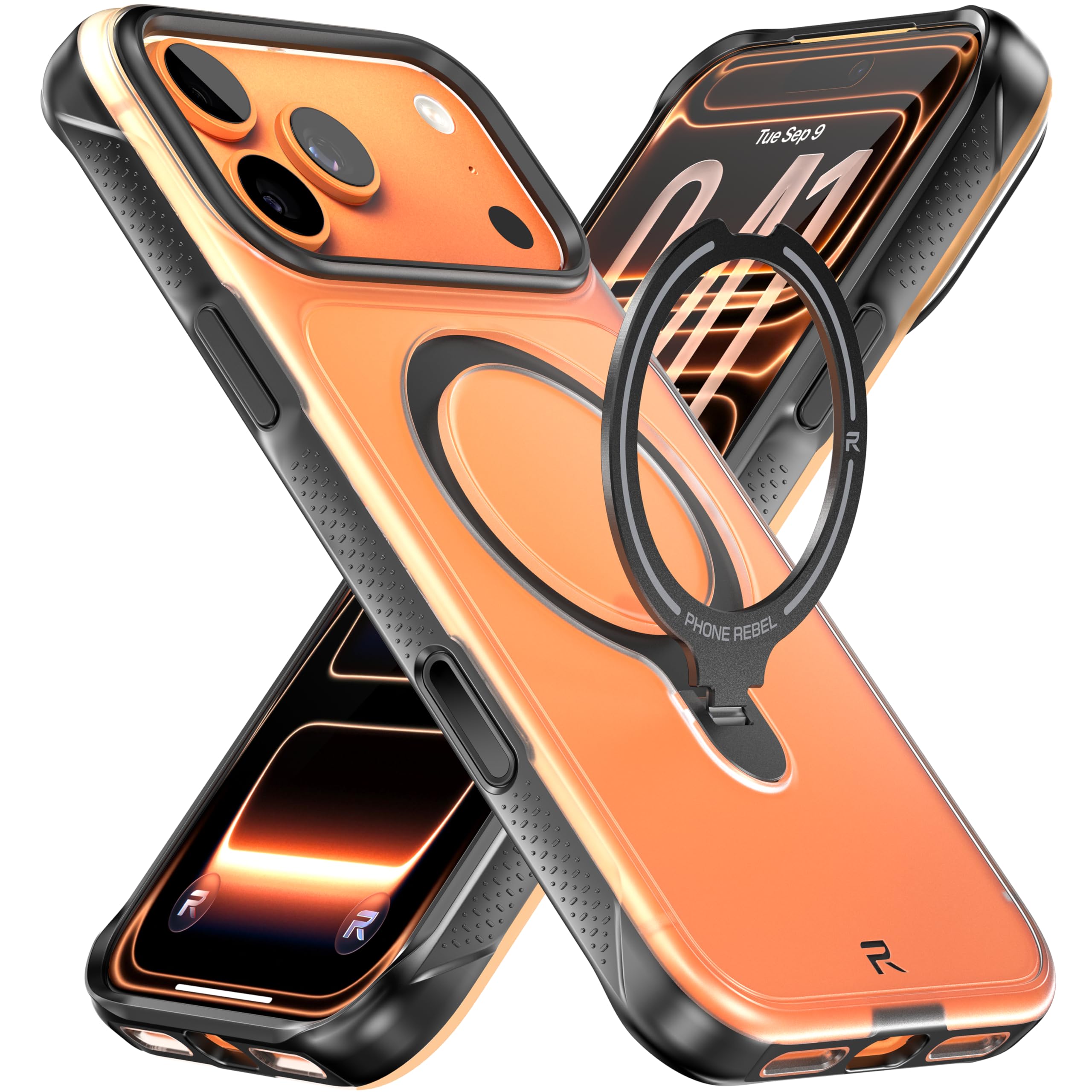 REBEL Semi-Clear Case for iPhone 17 Pro Max 6.9” [Frosted Series Gen7] Strong MagSafe Compatible, Grippy Sides, Built-in Metal Kickstand, Translucent