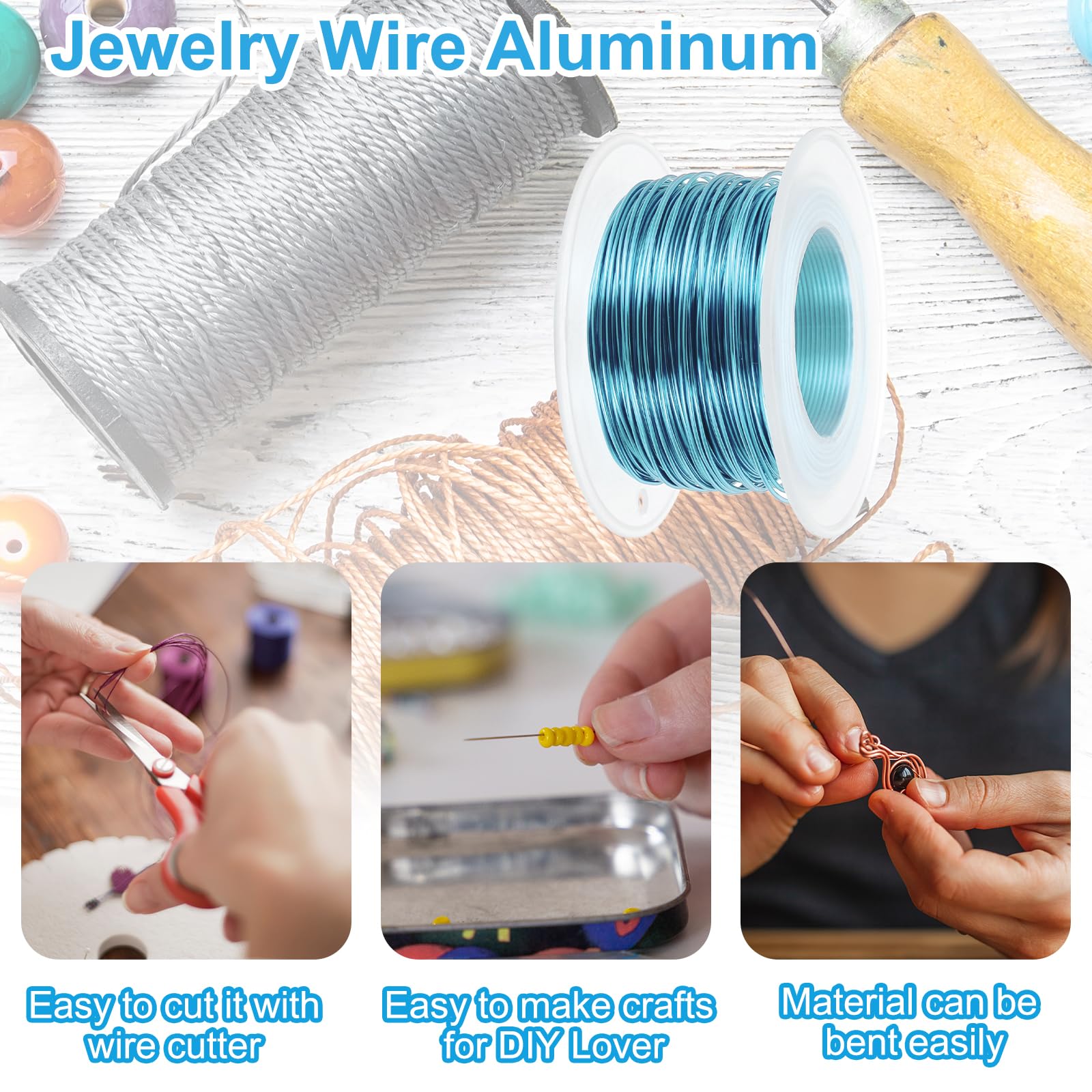 PATIKIL 20 Gauge 0.8mm Aluminum Craft Wire, 98.4 Ft Metal Wire Armature Bendable Wire for Jewelry Making Metal Wrap DIY Light Blue - Image 3