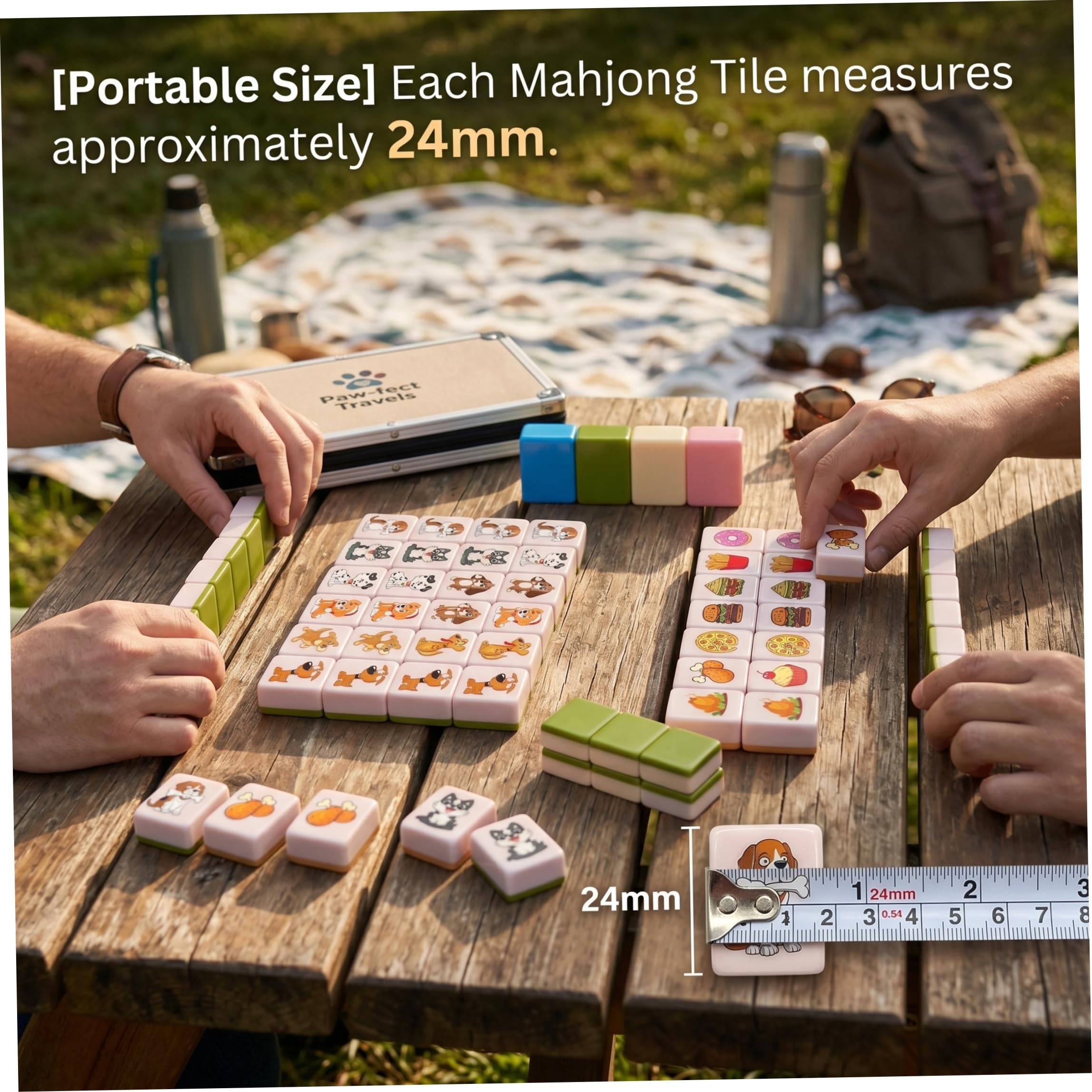 Mahjong, Ensemble de Jeu de Mahjong 65 pièces, Carreaux Dessin animé Mignons pour Chiens et Aliments, Jeu Puzzle Portable pour la Famille et la fête, 24mm