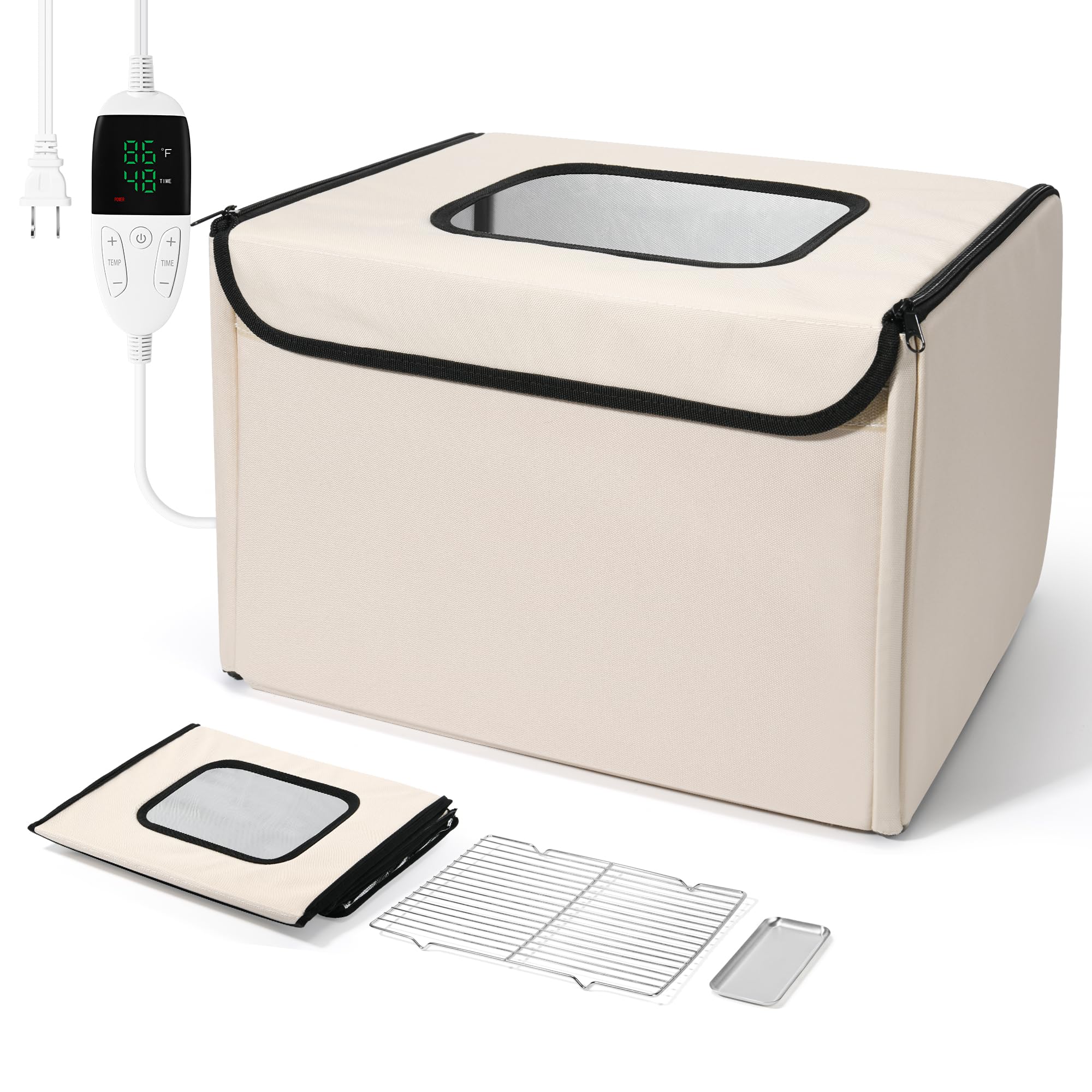 Brot-Proofer & Teiggärbox - Faltbare Sauerteig-Gärbox mit einstellbarer Temperatur (20.0-55.0 °C), 0-99H Timer, Metallgestell & Wasserschale - Ideal für Joghurt, Pizza, Brotbacken