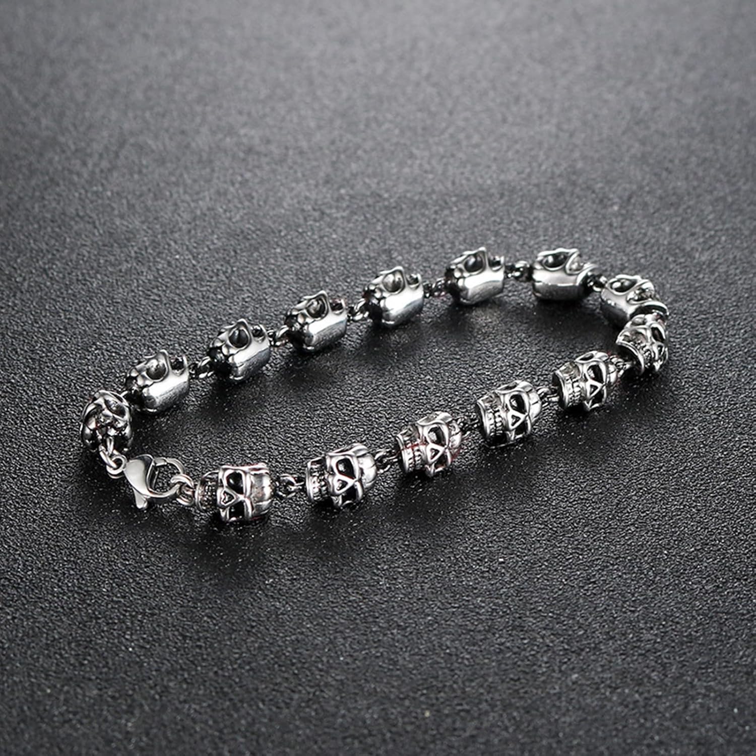 Stainless Steel Bead Linked Strand Bracelet for Men, Gothic Punk Rock Biker Skull Jewelry,Bracelet Jewelry for Men - Image 5