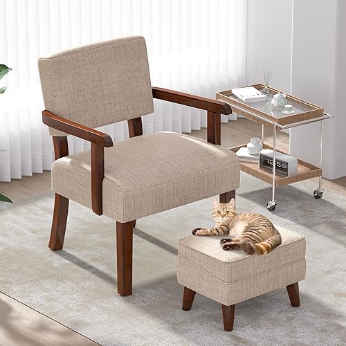 Vista 2 de Sillas decorativas con otomana ajustable, cómodo juego de reposapiés con brazos, reposapiés de almacenamiento, sofá con reposapiés, juego de sillas