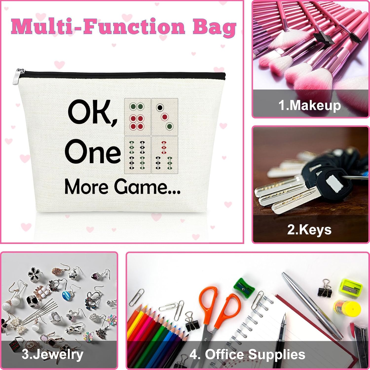 2Pcs Mahjong Player Gift for Women Makeup Bag Mahjong Lovers Gift Mahjong Game Storage Bag Gambling Gift for Grandma Cosmetic Bag Mahjong Gift Birthday Retirement Thanksgiving Gift Travel Makeup Pouch - Image 7