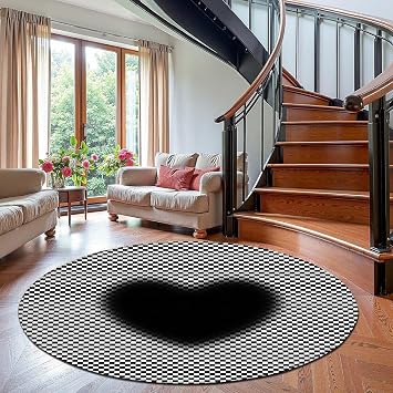 Modern Geometric Round Rug,Black and White Checkered Area Rug Carpet,Small Bedroom Mats and Rugs,Washable Non Slip Rugs for Living Room Bedroom Entryway Play Room Office,C,40cm