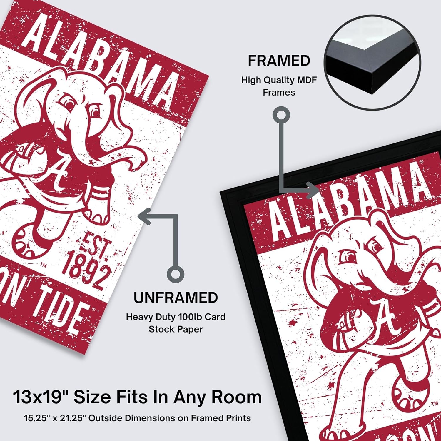 Limited Edition Alabama Crimson Tide Big Al Mascot Poster Art Print - Gifts for Bama Fans - 13x19" (Add Black Frame)