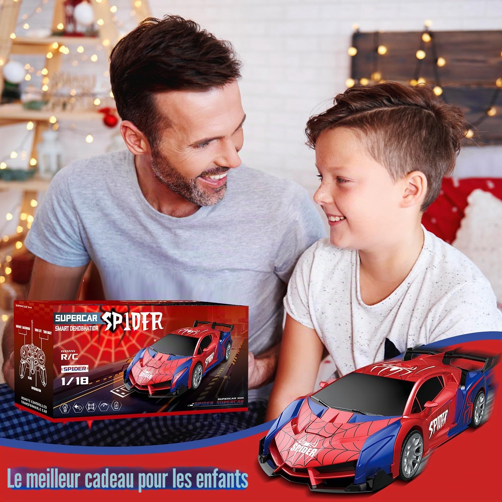 Voiture Télécommandée Spider Jouet Enfant 3 4 5 6 7 8 9+ Ans,2 en 1 Transformable Radiocommande RC Robots,Transformable RC Spider Car Radiocommande,Voiture RC 2,4 GHz & Robot Rotation 360° Jouet (E)