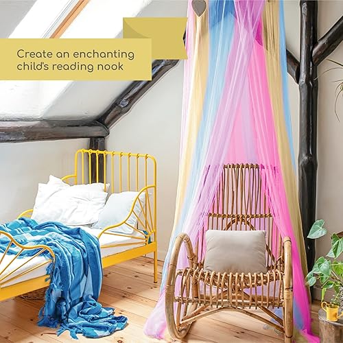 Miniatura 5 de Bollepo Toldo de cama morado y arcoíris para niñas con estrellas brillantes - Decoración de habitación de red de cuna de princesa | Cortinas de cama