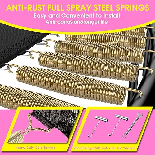 Miniatura 3 de Tranpoline de 8 10 12 14 15 16 pies 1500 libras para niños y adultos con luz+rociador+calcetines, tranpolina recreativa con aro de baloncesto,