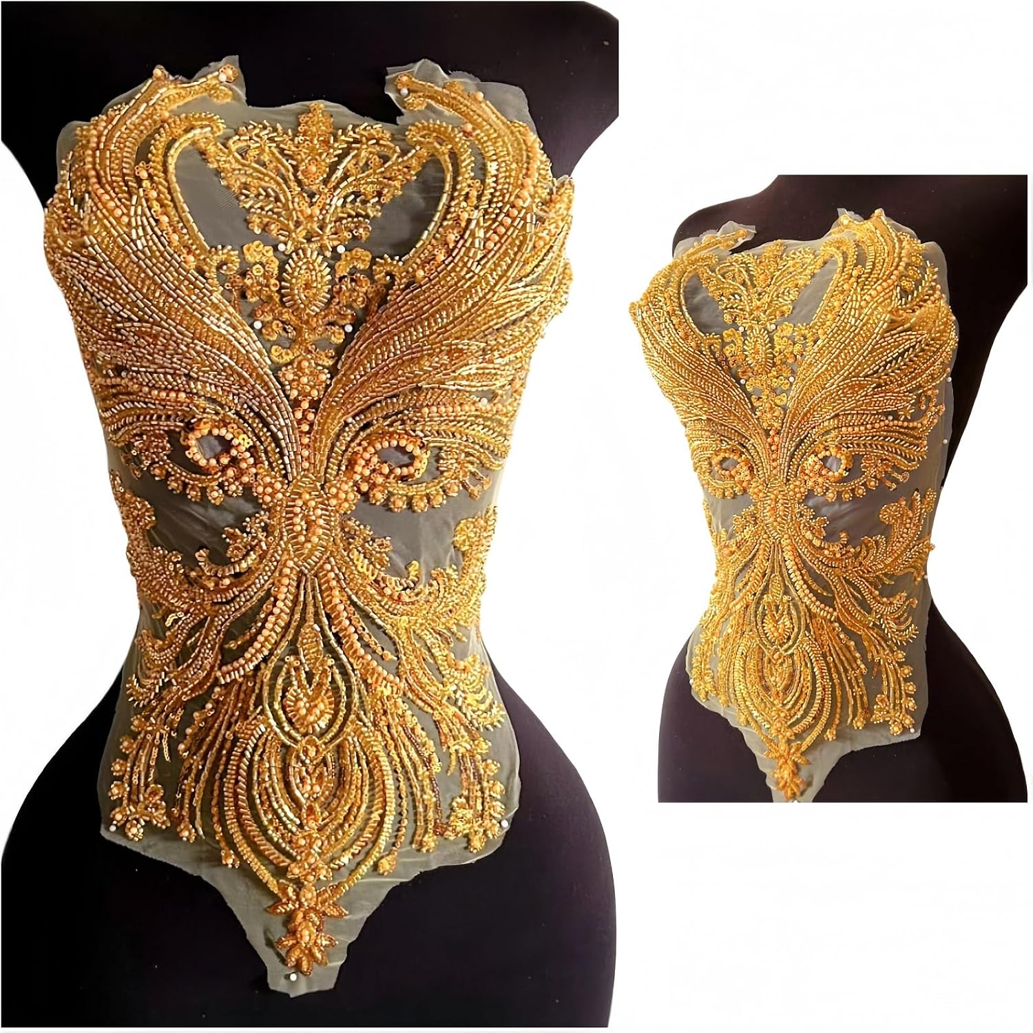 Front Bodice Decorative Appliques Patches,Floral Beaded Lace for Wedding Evening Prom Gown Dresses DIY Design
