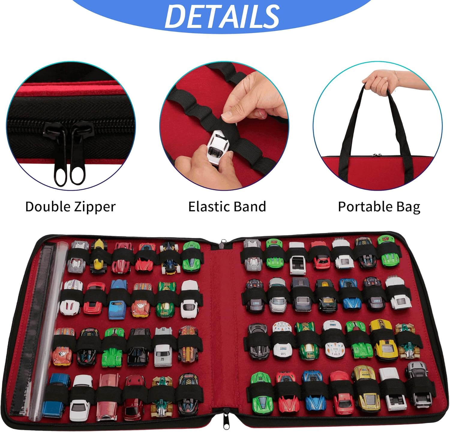 Toy Car Organizer Carrying Case Compatible with Matchbox Cars, Portable Carrying Container Carrier Holder Fit for 52 Toy Car Storage (Toy Cars Not Included) (52 Slots Red)