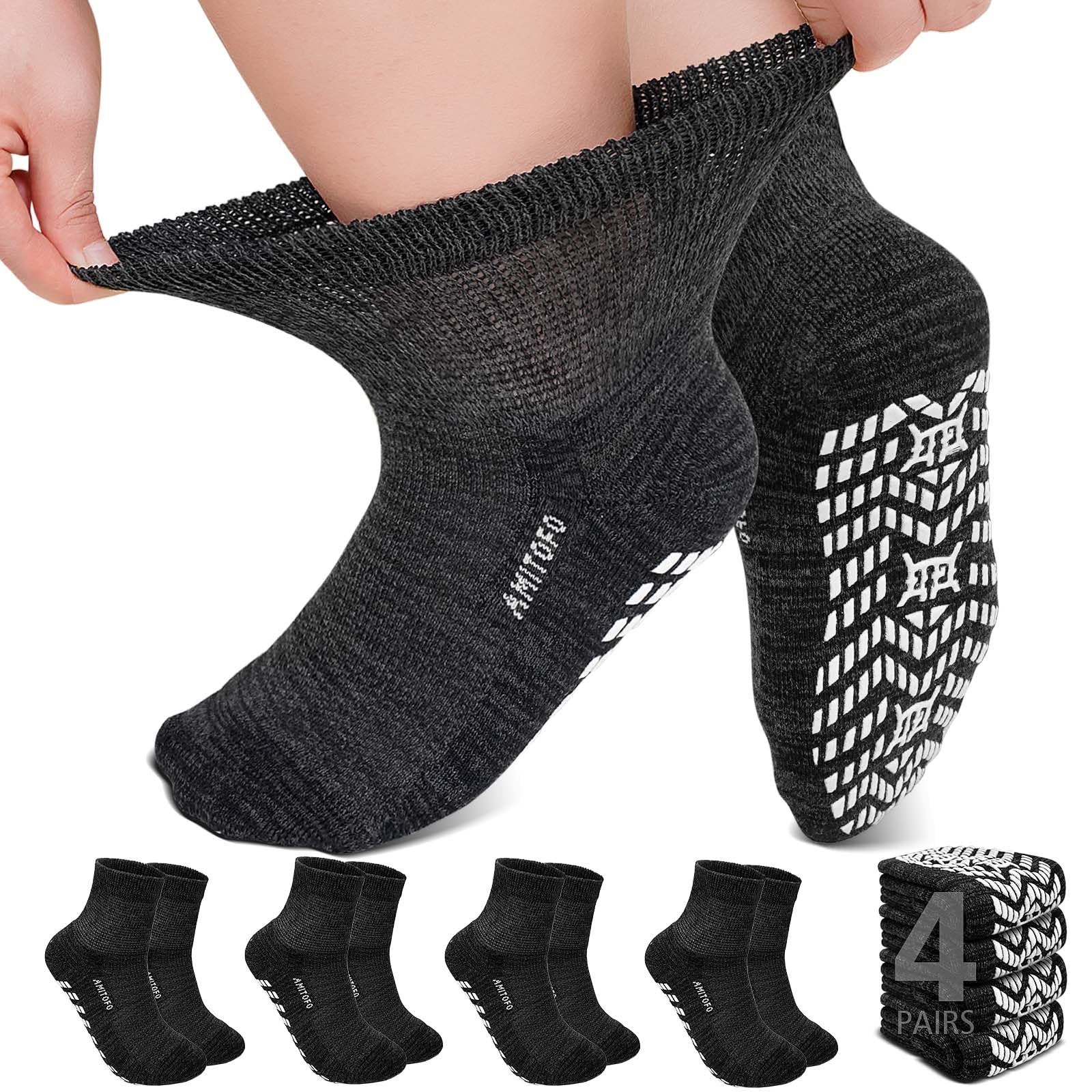 ZFSOCK Diabetiker Socken Herren Damen: Bambus Stoppersocken mit Komfortbund Ohne Gummibund & Naht Extra Weite Antirutschsocken Für Geschwollene Füße Schwangere Senioren