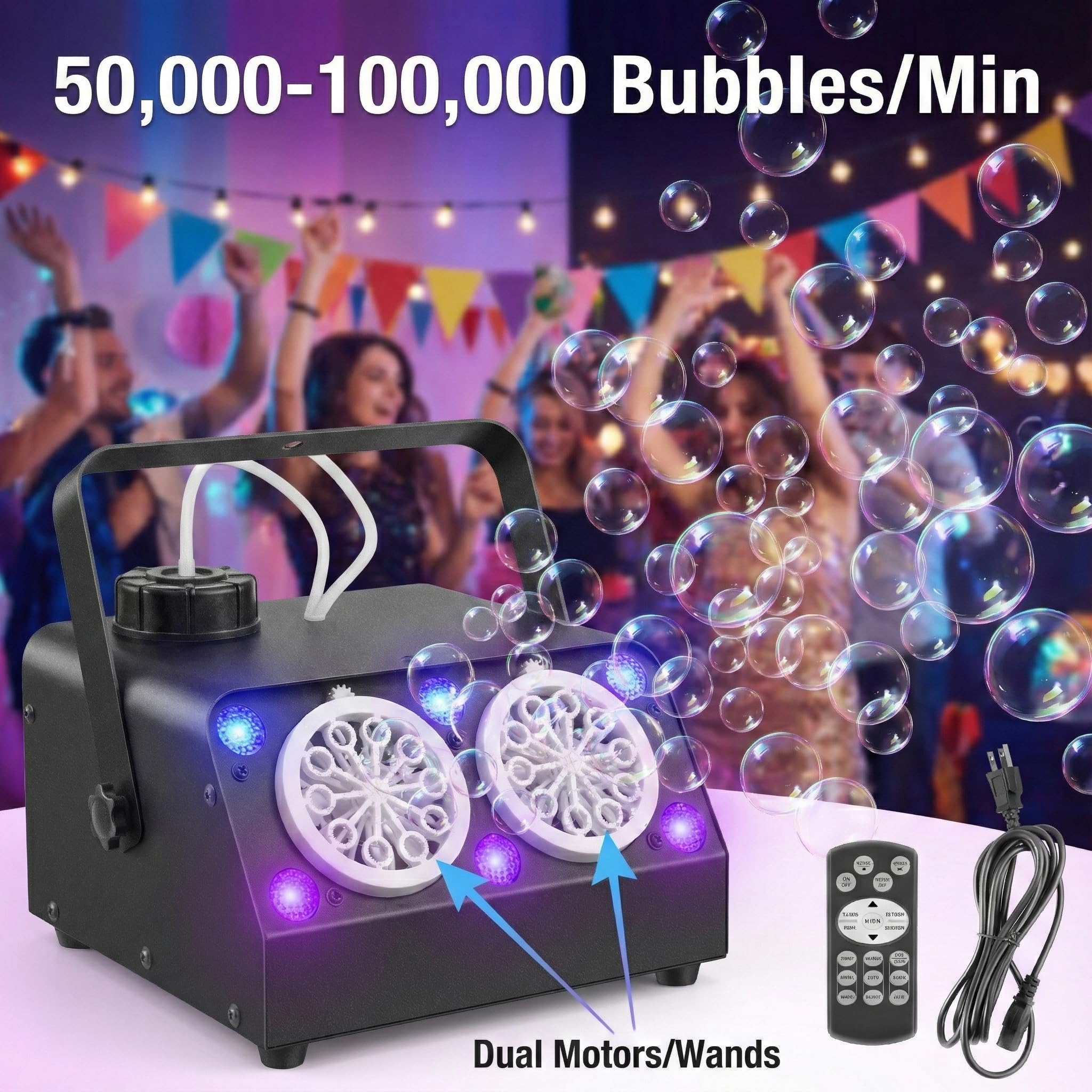 YUNOVA LED Seifenblasenmaschine mit Fernbedienung, 50.000 Seifenblasen pro Minute, Metallschale, Party Event Bubble Maker