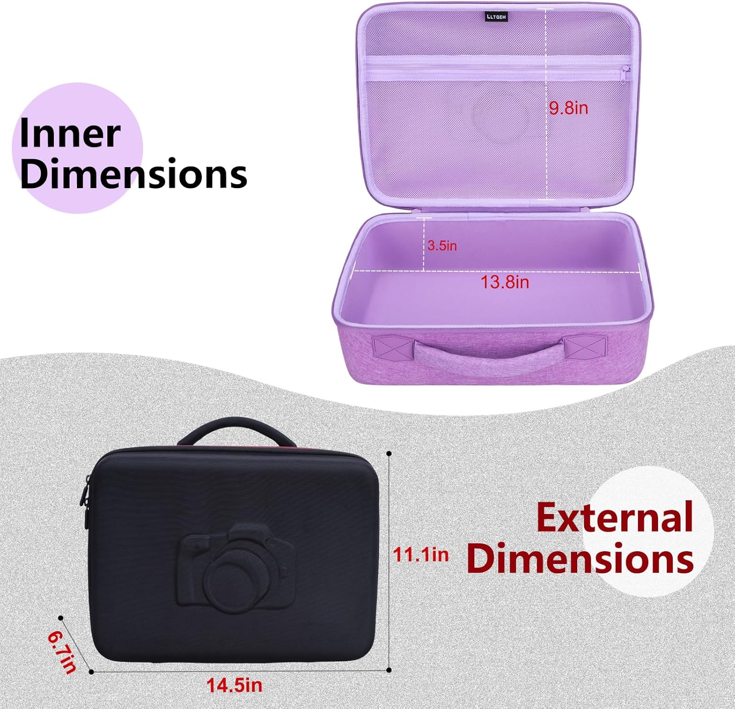 L LTGEM Large Camera Case Bag Compatible with Canon/Sony/Nikon DSLR Mirrorless Camera and Multiple Lens, Hard Travel Carrying Case with 5 Dividers and Shoulder Strap, Pink
