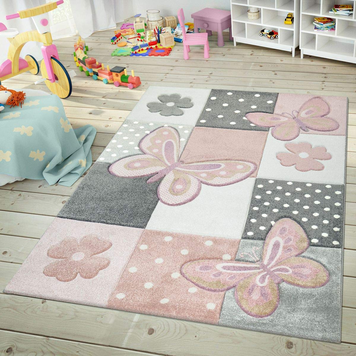 TT Home Dywan Dzieciêcy Wyciête Kontury Efekt 3D Geometryczny Wzór W Kratê Kolorowy, Kolor:Wielokolorowy, Rozmiar:140x200 cm