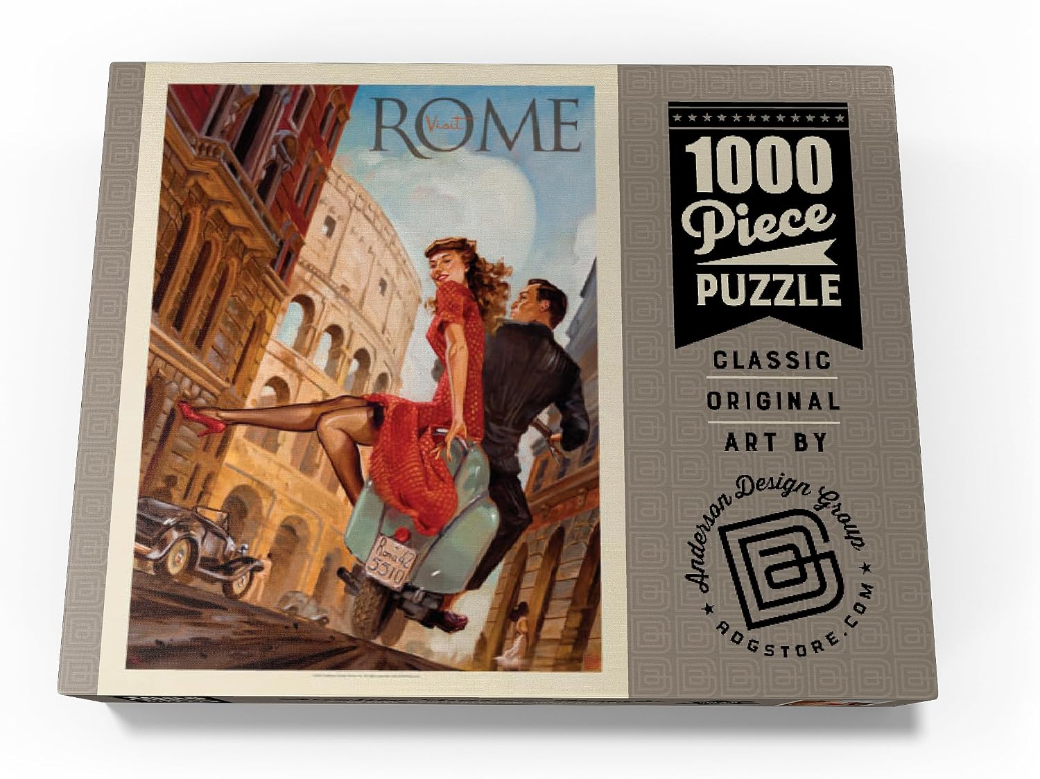 MyPuzzle Italy: Rome By Vespa, Vintage Poster - Premium 1000 Piece Jigsaw Puzzle for Adults