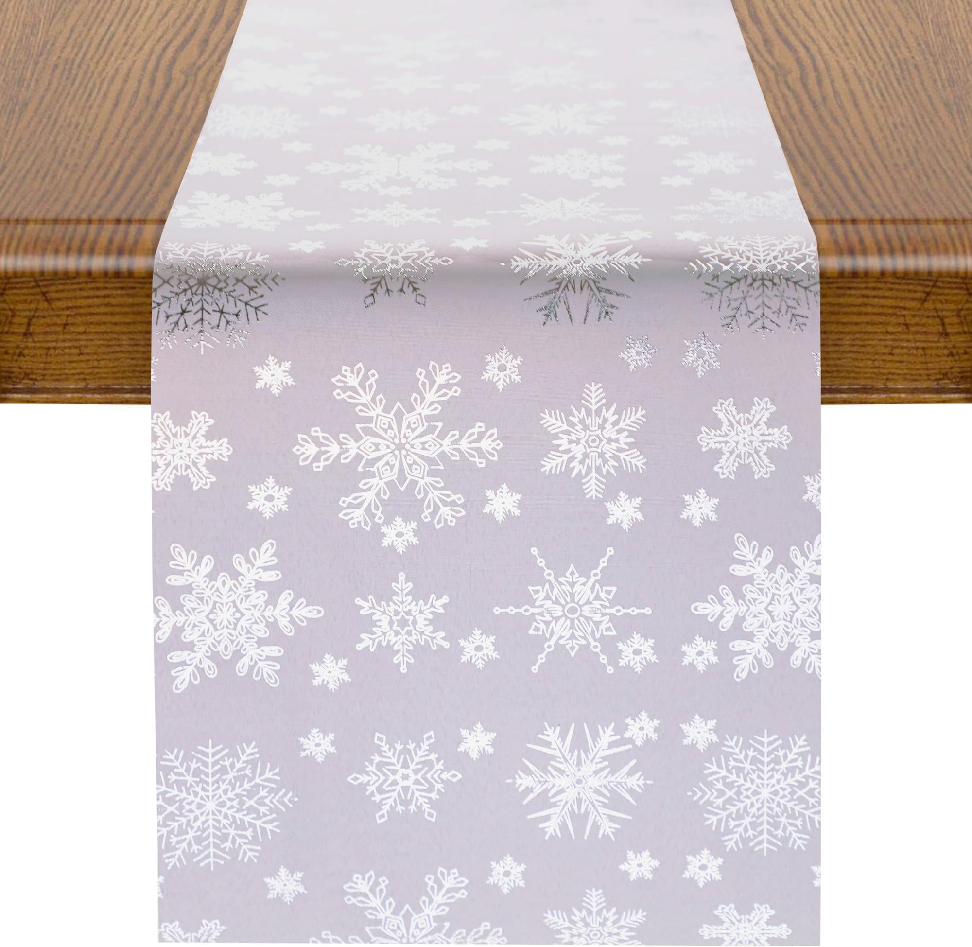 SnowkingdomChristmas Snowflake White Table Runner, Winter Table Decorations for Christmas Festival Holiday Home Party Kitchen Dining Wedding Indoor Outdoor Seasonal Decor (12" x 108")