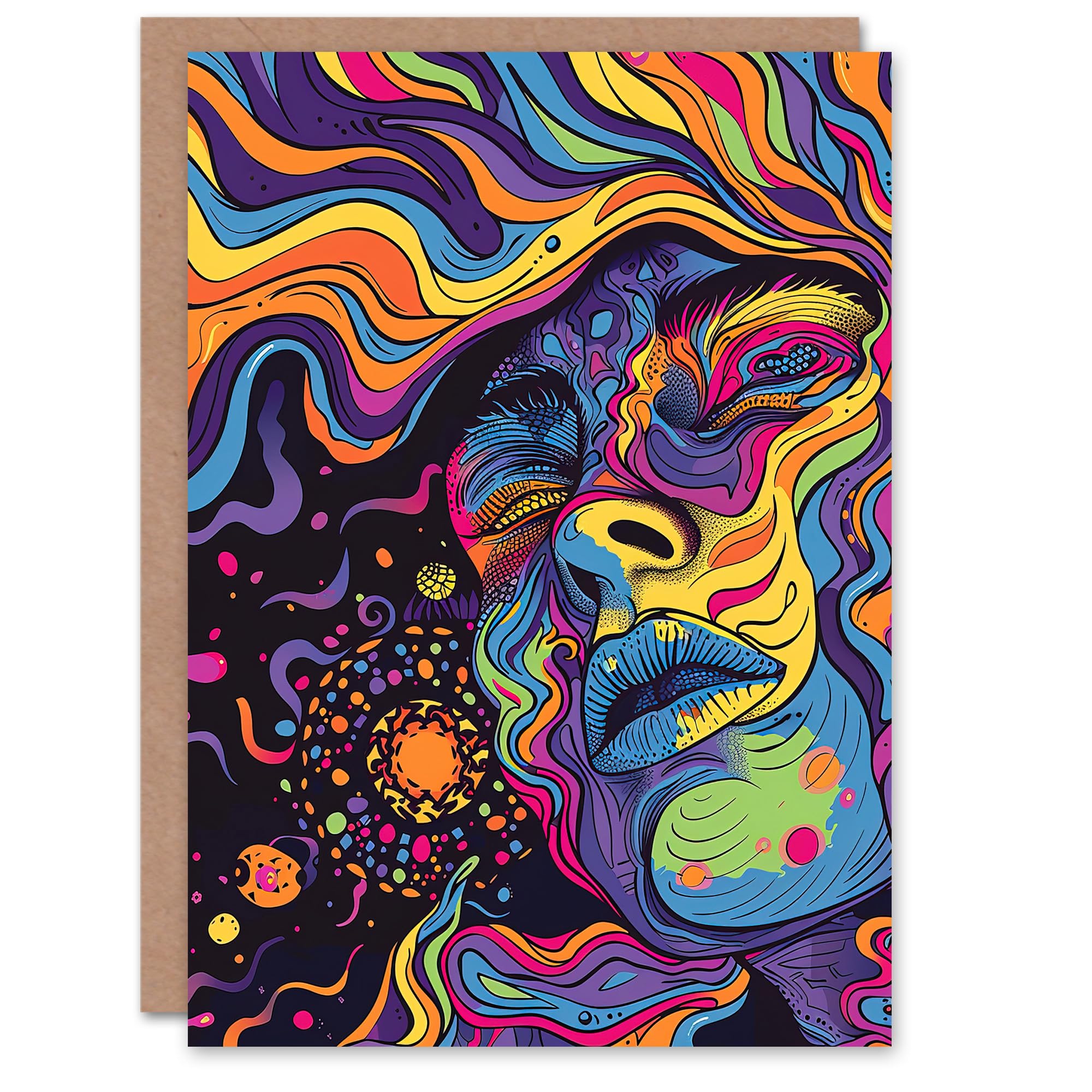 Artery8 Greeting Card Cosmic Trance Meditation Psychedelic Portrait Blank For Him Or Her Art Birthday Card