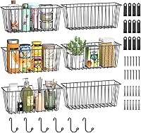 SimpleTrending 6-Pack Wall Mount Wire Hanging Baskets with Hooks - Rust-Resistant Kitchen Bathroom Garage Storage Organizer
