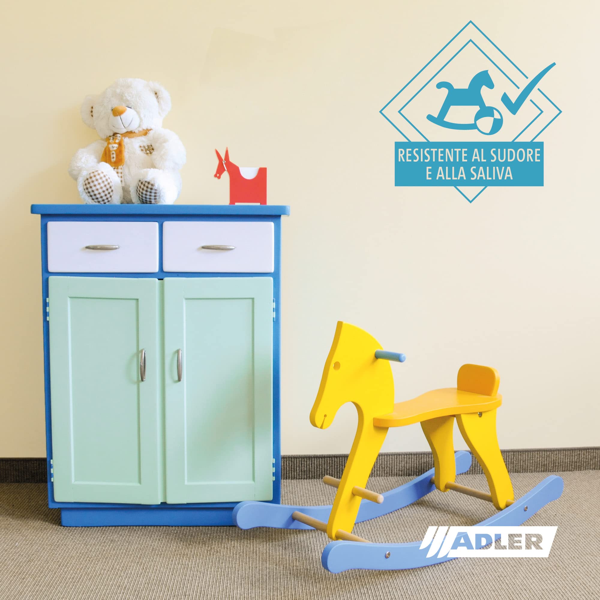 Adler, Vernice acrilica 2 in 1 “Varicolor”, per interni ed esterni, vernice resistente alle intemperie, primer per legno, metallo e plastica, satinata, Grigio