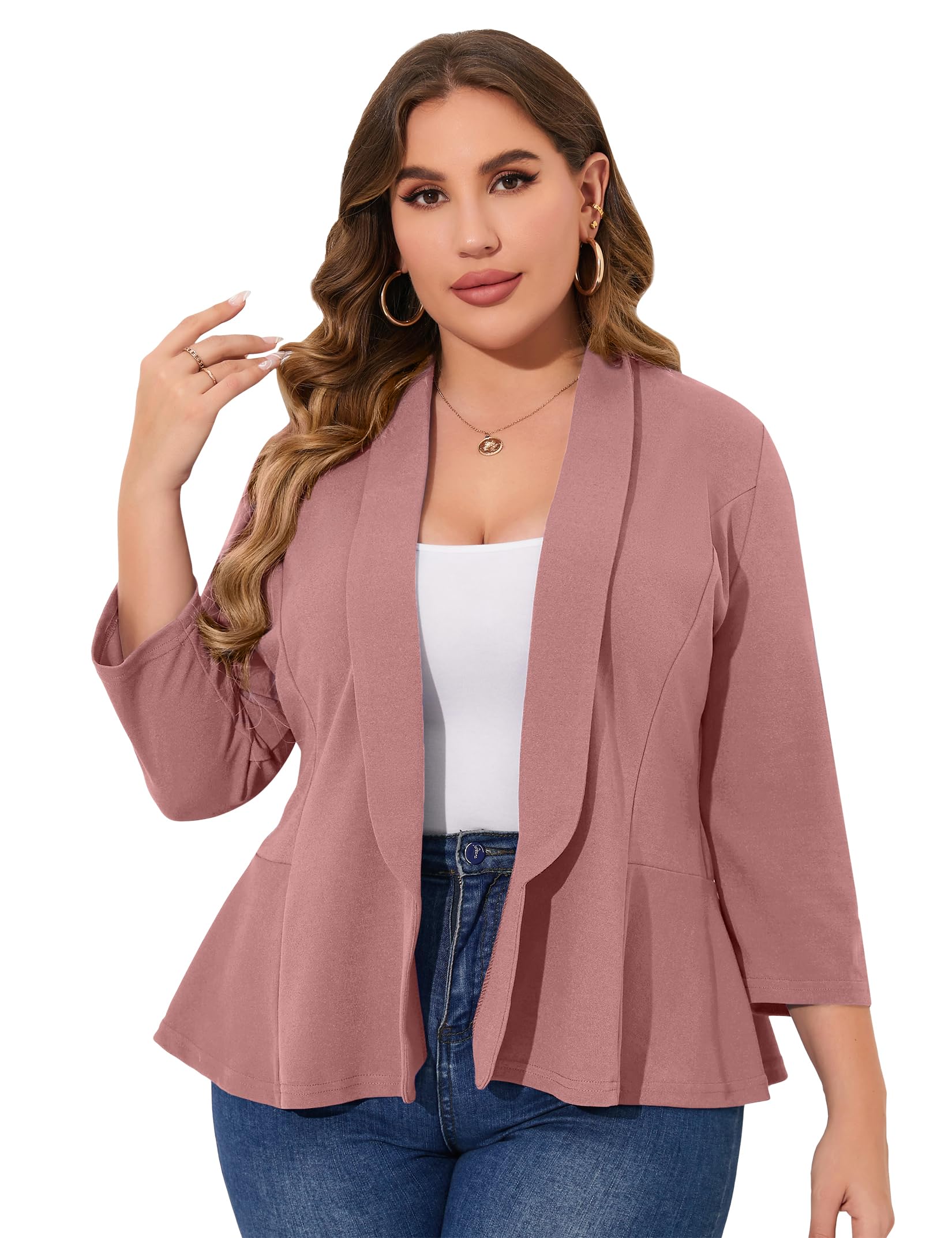 kojooin Women Plus Size Casual Blazer Open Front Long Sleeve Work Office Cardigan Jackets-picture-33