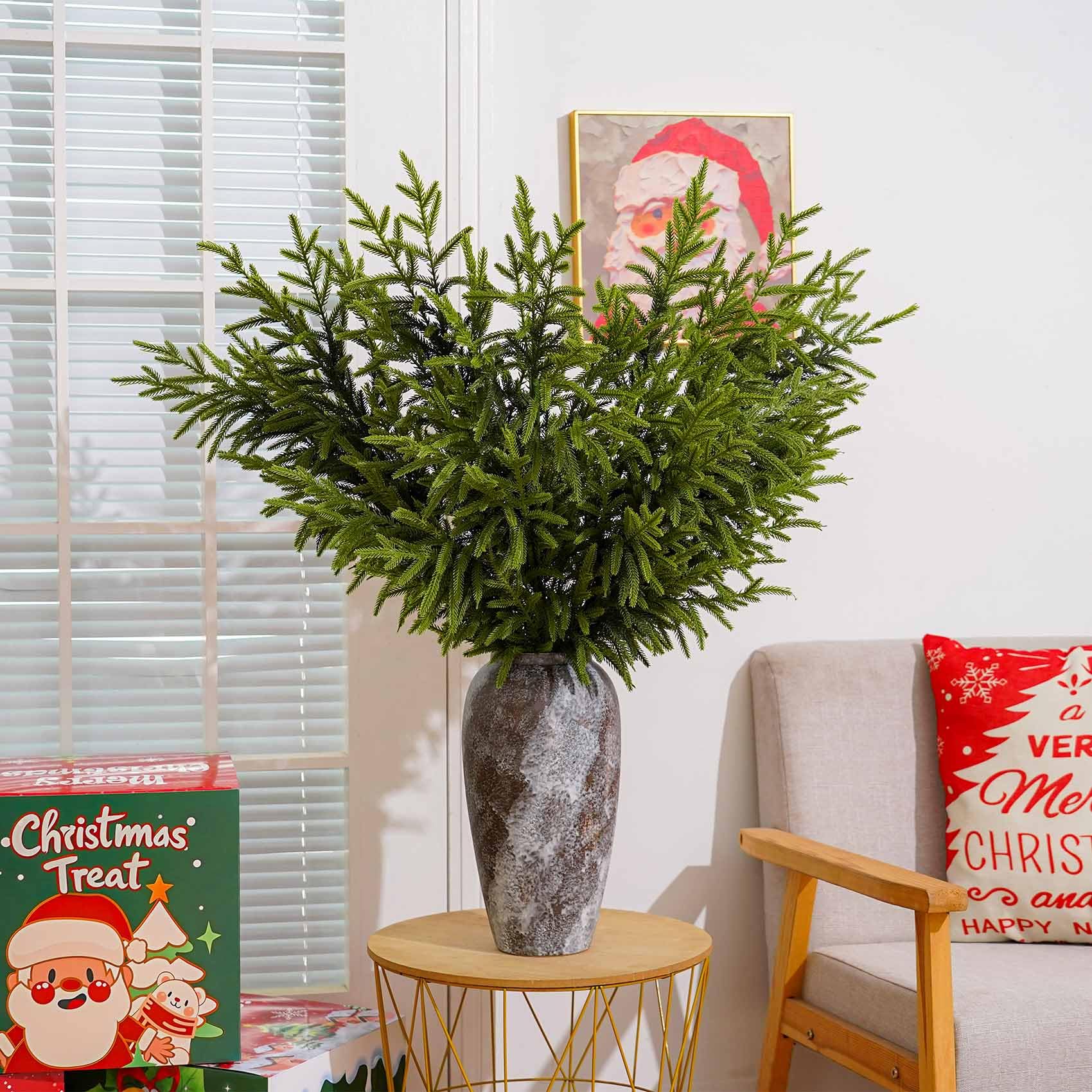 Norfolk-Kieferzweige für Weihnachten, 91,4 cm, künstlicher Norfolk-Zweig, künstlicher Stiel, grüne Tannenspieße für Vasen, Basteln, Girlande, Kranz, Weihnachten, Innen- und Außenbereich