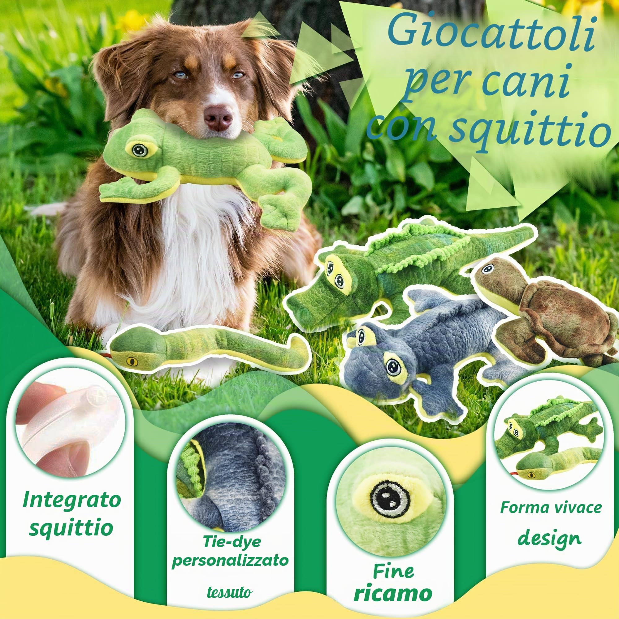 LECHONG Confezione da 5 giocattoli cigolanti per cani, Giocattoli per cani di peluche durevoli Serie Animali del Bosco, Pacchetto Giocattoli morbidi da masticare per cani di tutte le razze