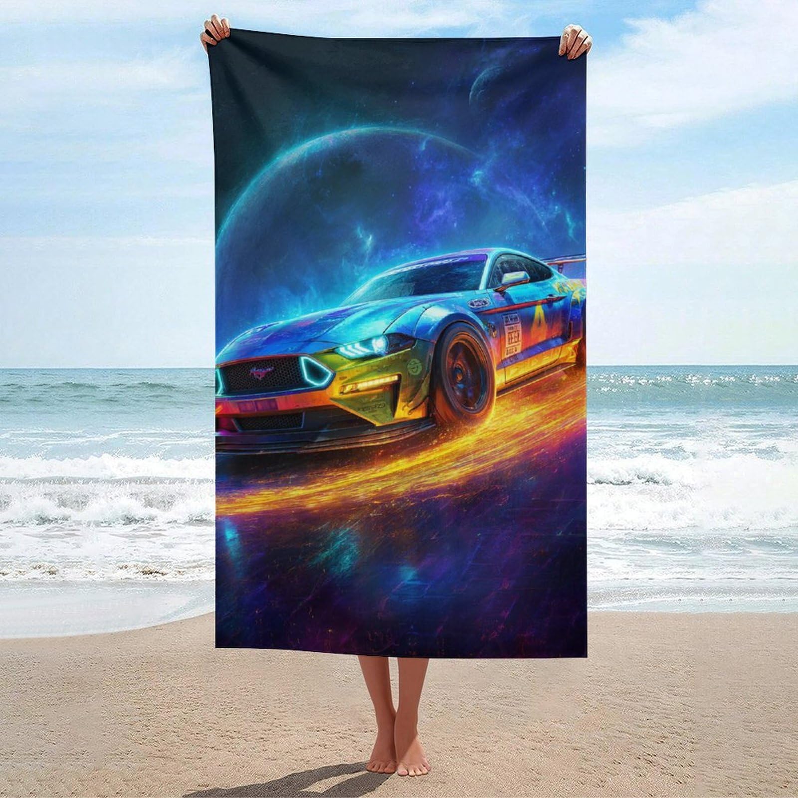 Sinyumoney Men's Style-28 Neon Racing Mustang Cosmic Speed Towels Bathroom Absorbent Quick Dry Beach Towel For Wo Body Cleaning And Massage 130Cm*80Cm