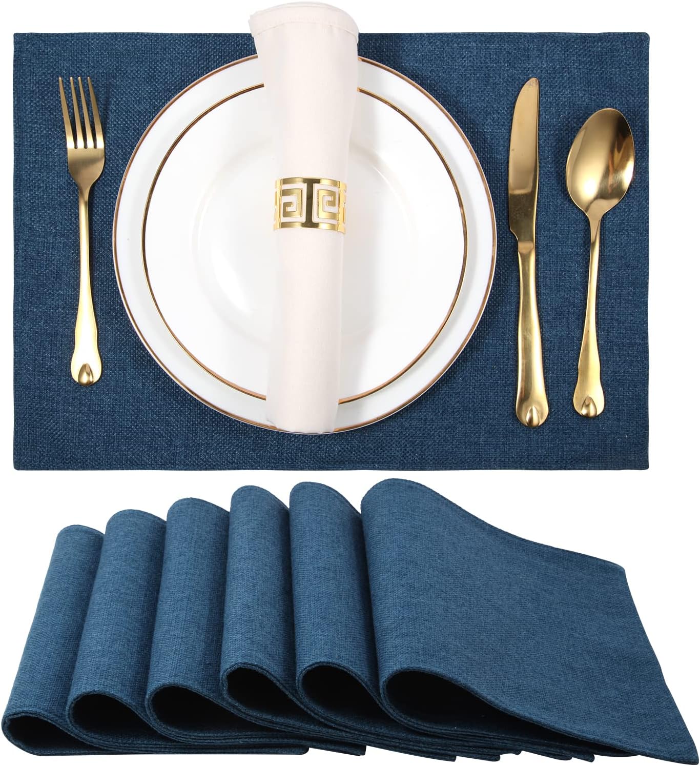 SLKQG Navy Blue Cloth Placemats Set of 6 Easy to Clean