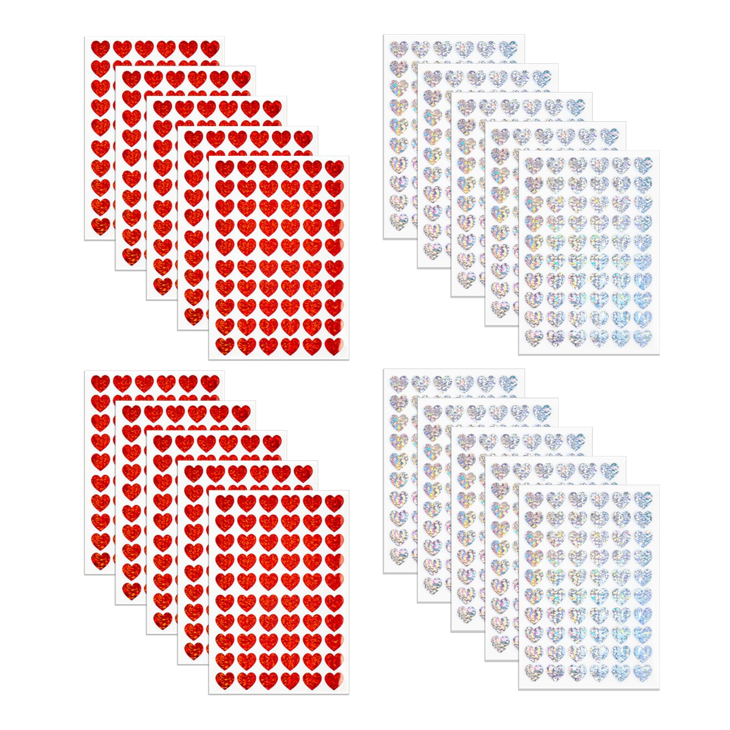 Eowvisn Silver 2 Packs Of Flashing Heart-Shaped Stickers, Self-Adhesive Stickers, Laser Decoration Stickers, Suitable For Gift Packaging, Valentine's Day Decoration, Wedding Parties.