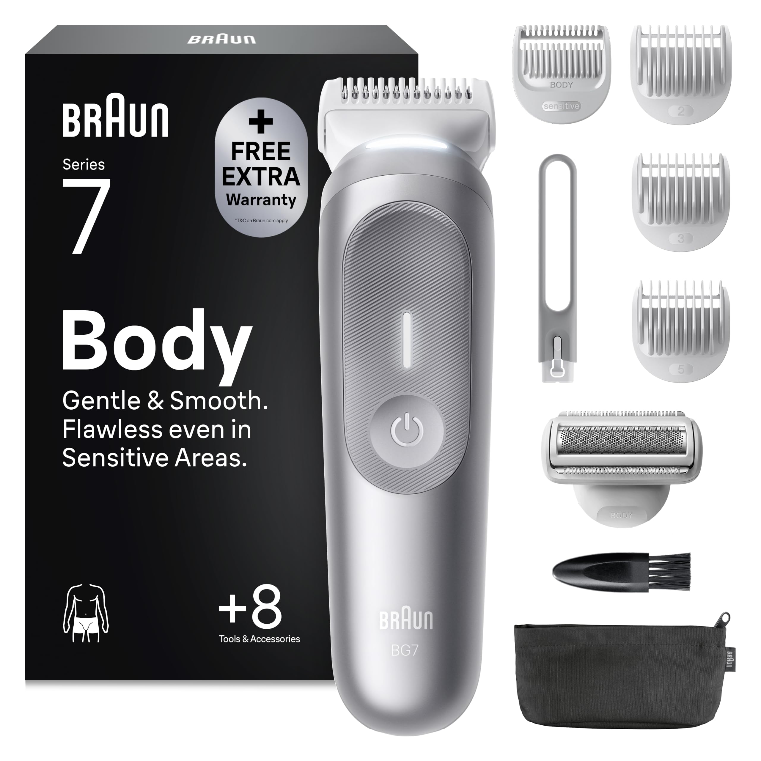 Braun Rasoio Elettrico Corpo Uomo Serie 7, +8 Strumenti, BG7555 Grigio