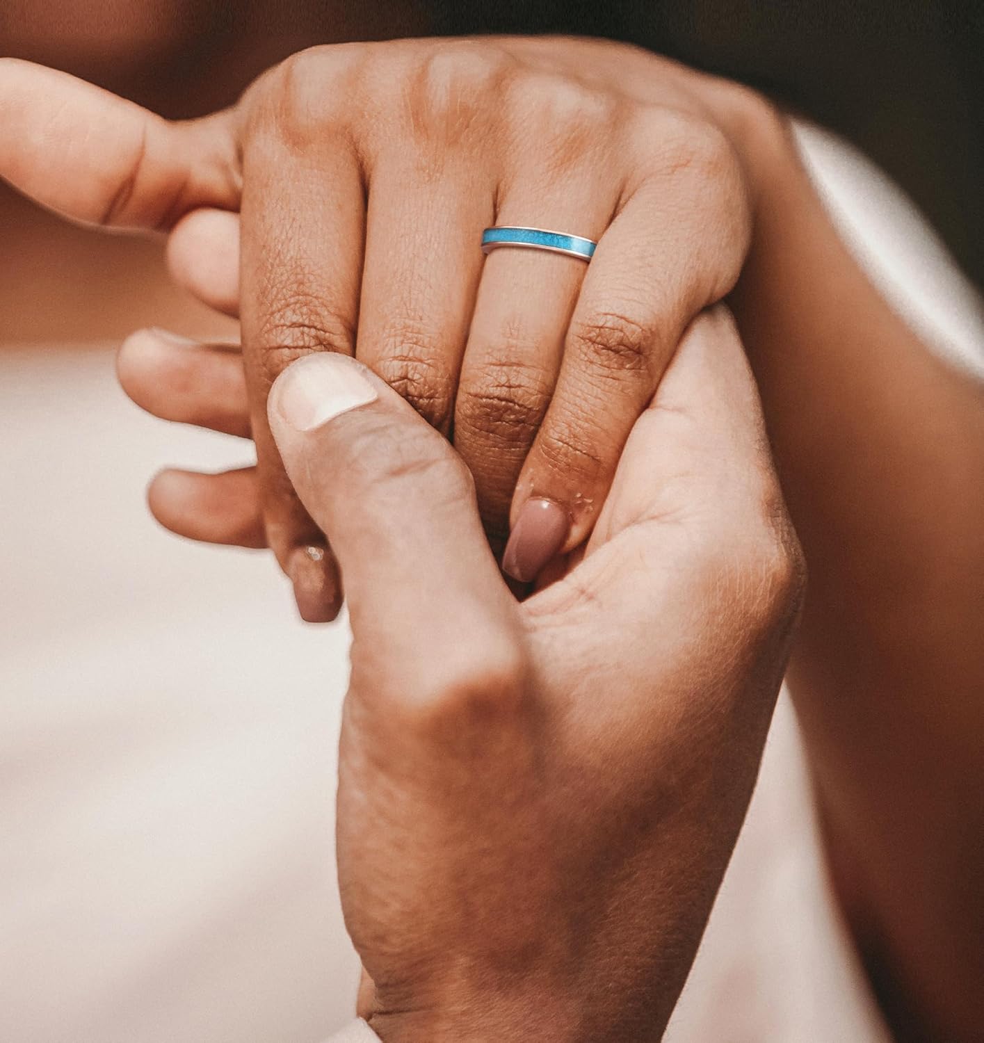 TIGRADE 3MM Titanium Ring Blue Turquoise Engagement Wedding Band for Woman Size 3-13 - Image 5