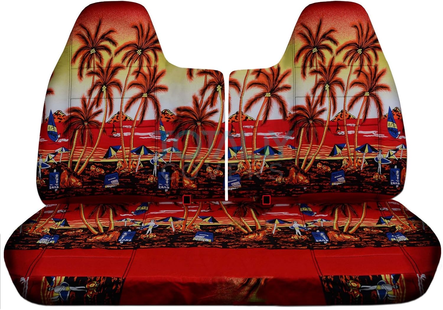 Totally Covers Compatible with 1992-1997 Ford F-150 F-250 F-350 Hawaiian Truck Seat Covers (Front 50/50 Split Bench) w Separate/Molded Headrests: Red with Palm Tree F-Series F150 F250 F350