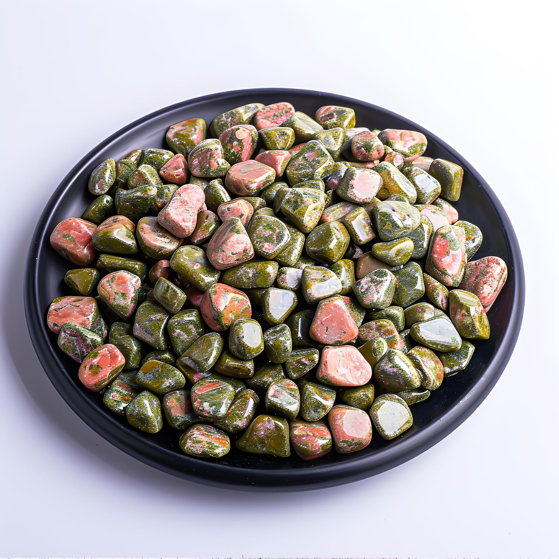 SigMntun Polished Unakite Crystal Chips 200 Pcs - 0.3" 10 oz Tumbled Stone Chips Crushed Sea Glass Stones Healing Reiki Crystal Making Home Decoration